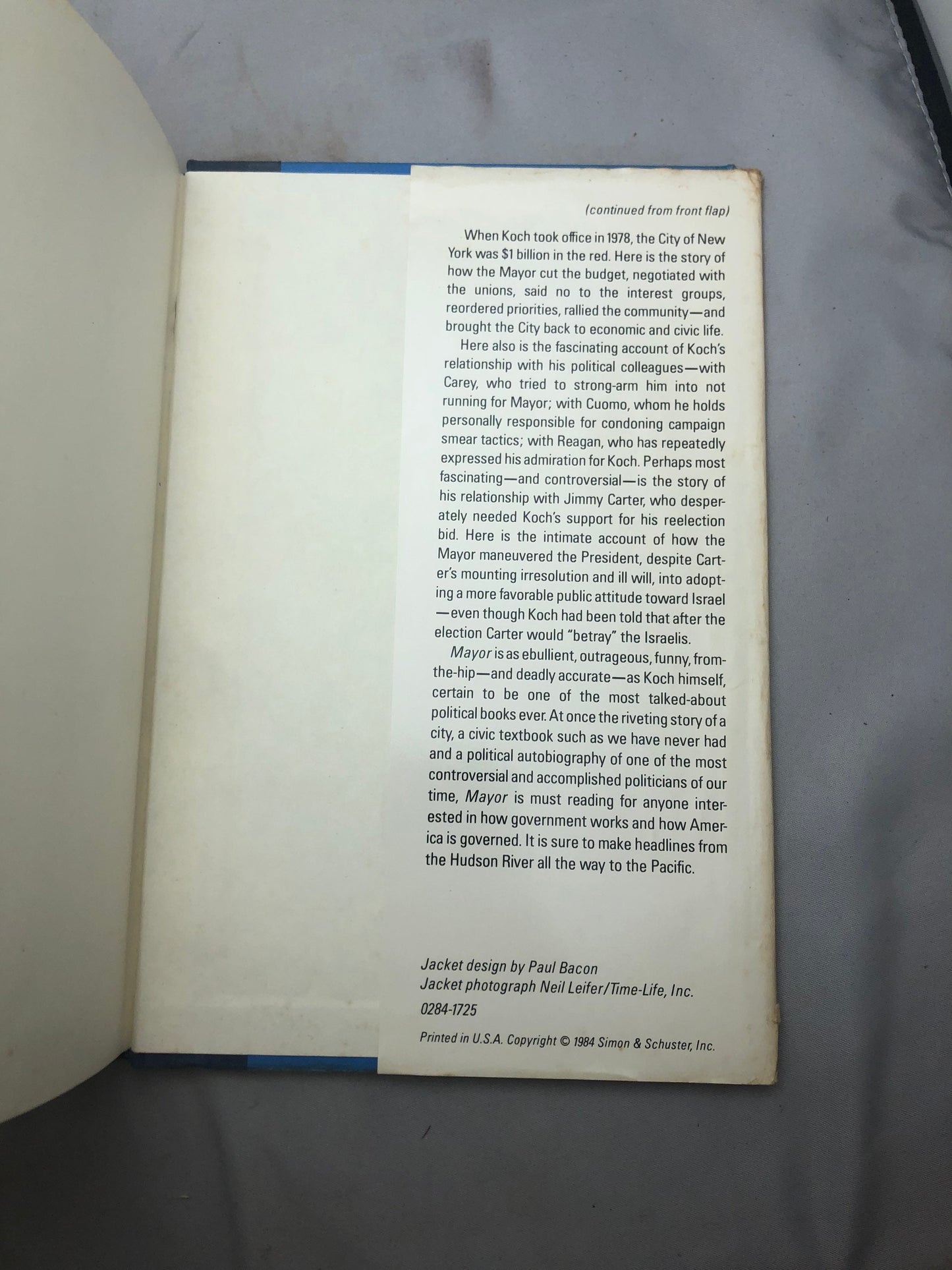 1984 'Mayor' by Edward Koch Paperback Edition, Political Memoir, NYC History Book, Mayor Biography, Urban Politics