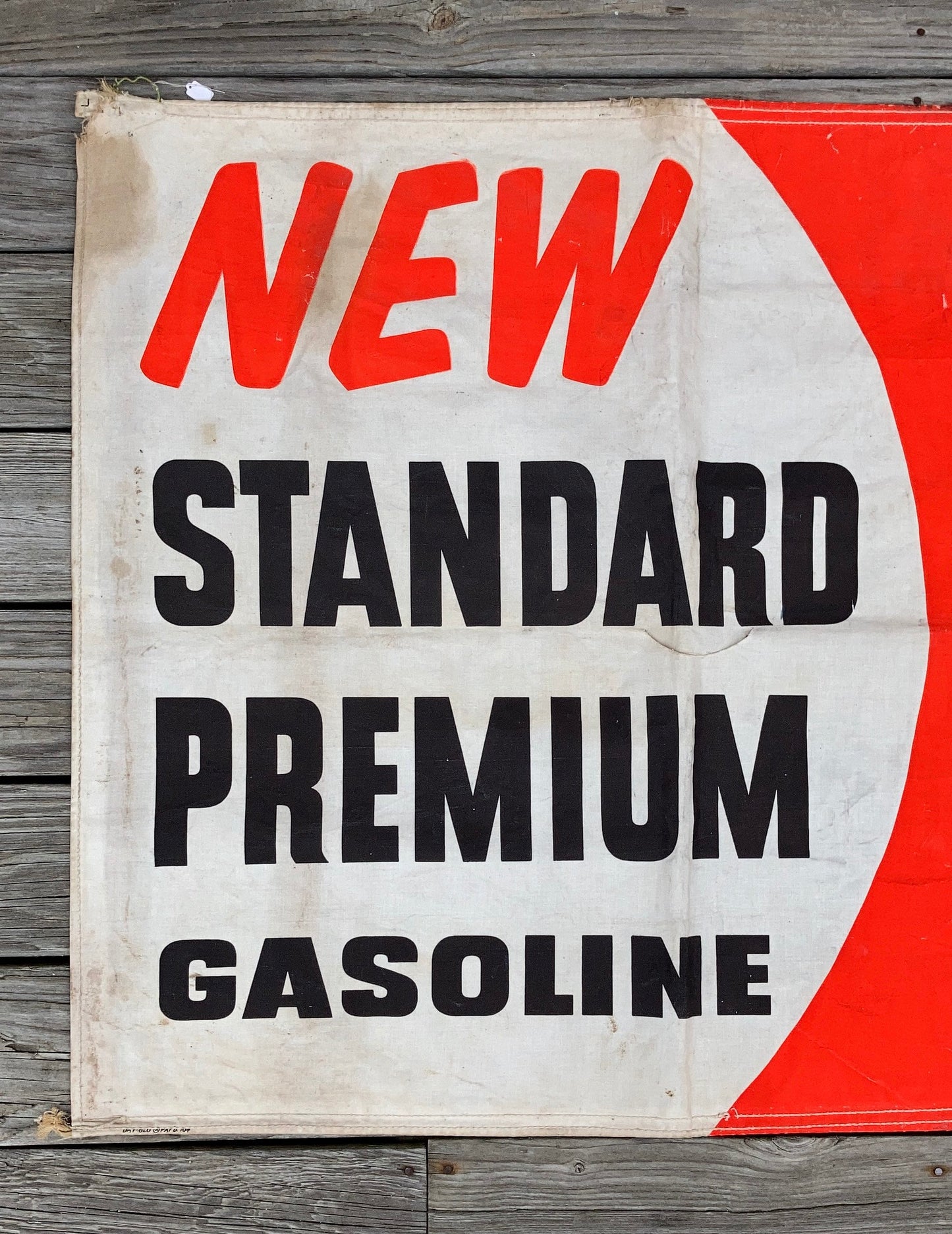 On sale-1950's Vintage “New Standard Premium Gasoline New Car Power” Gas Station Advertising Banner