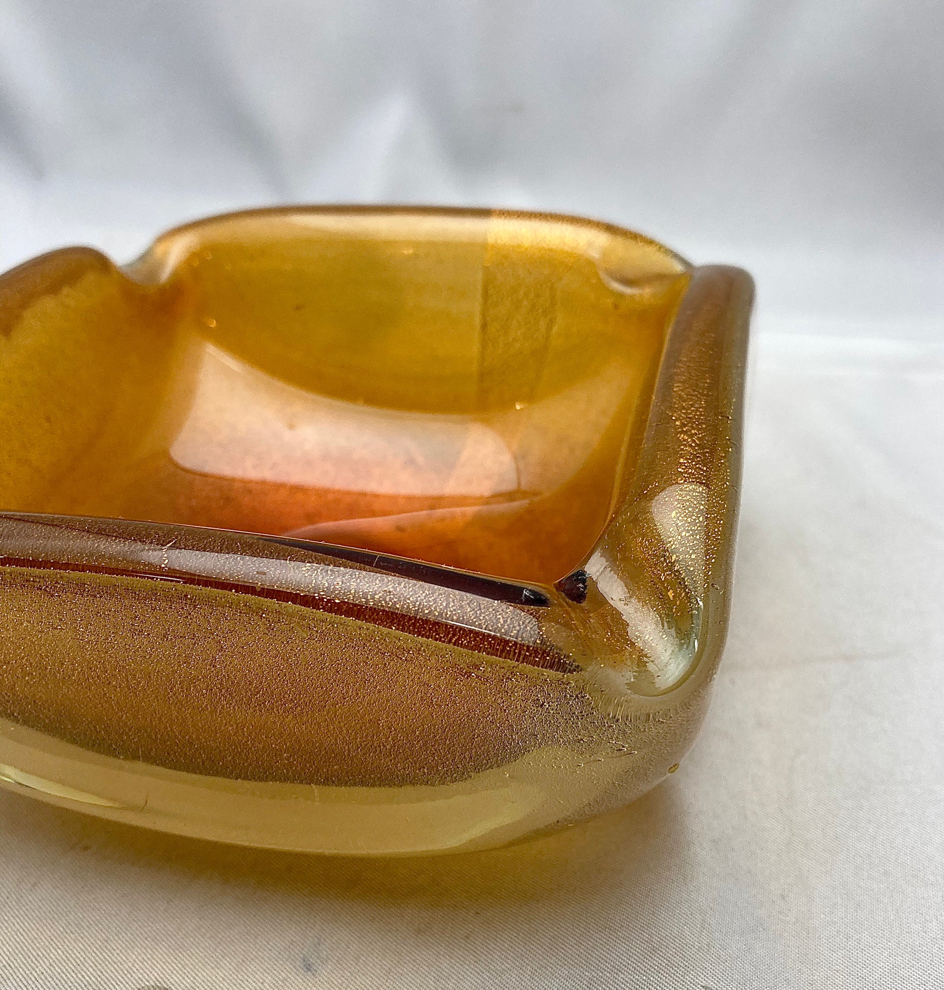 Vintage Butterscotch Gold Venetian Glass Ashtray