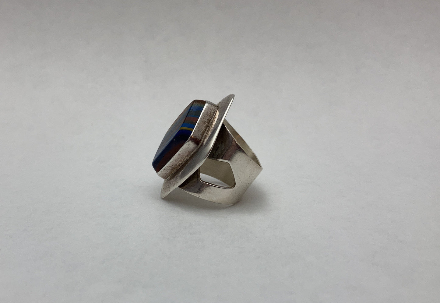 Solid Sterling Silver and Rainbow Agate Geometric Ring | Jewelry