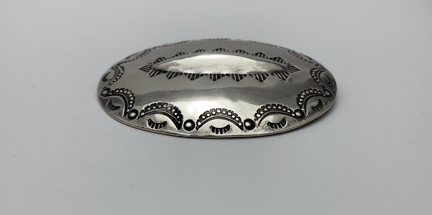 Vintage Southwest Oval Pin, Native American Sterling Silver Jewelry, Traditional Patterns, Tribal Brooch