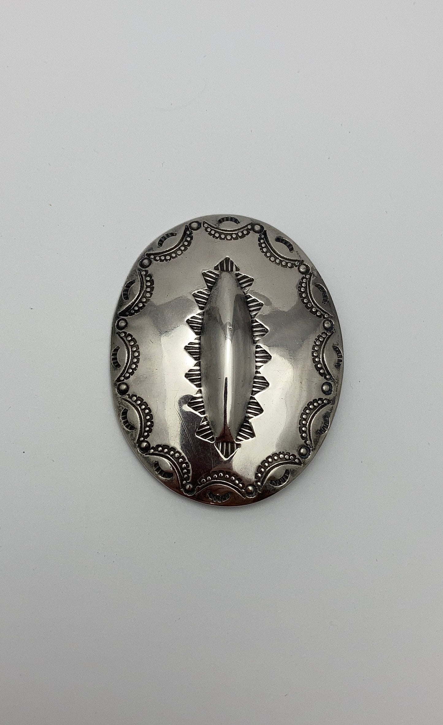 Vintage Southwest Oval Pin, Native American Sterling Silver Jewelry, Traditional Patterns, Tribal Brooch