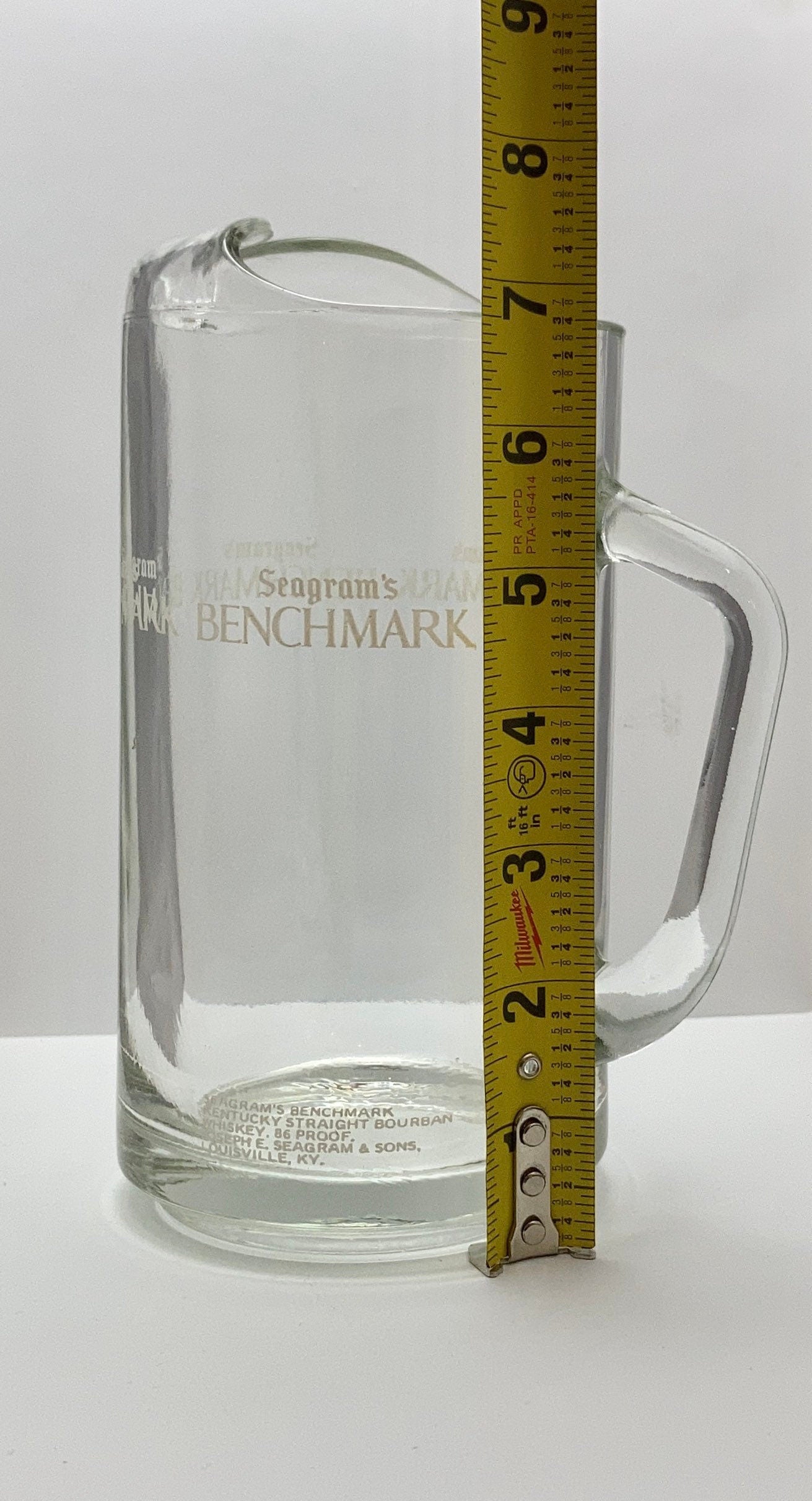 Vintage Seagram's Benchmark Kentucky Bourbon Whiskey Glass Pitcher with Ice Lip