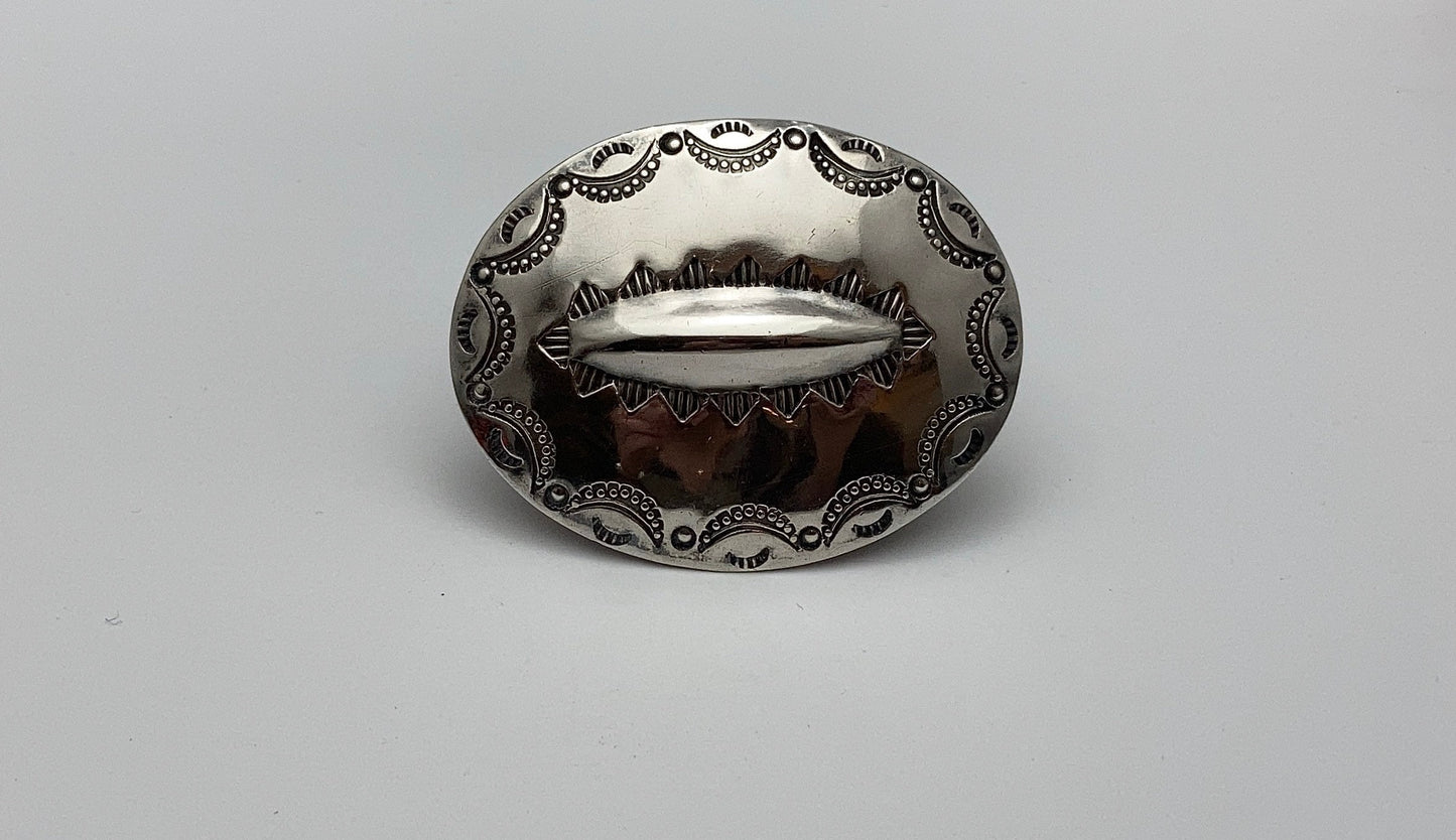 Vintage Southwest Oval Pin, Native American Sterling Silver Jewelry, Traditional Patterns, Tribal Brooch