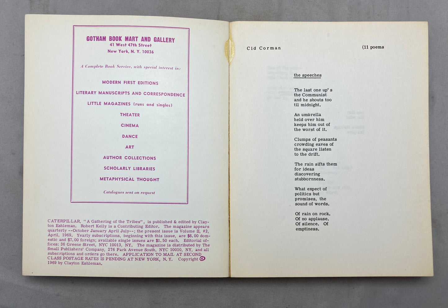 1969 Publication of Poetry, ‘Caterpillar, A Gathering of Tribes’ Volume 7 by Clayton Eshleman