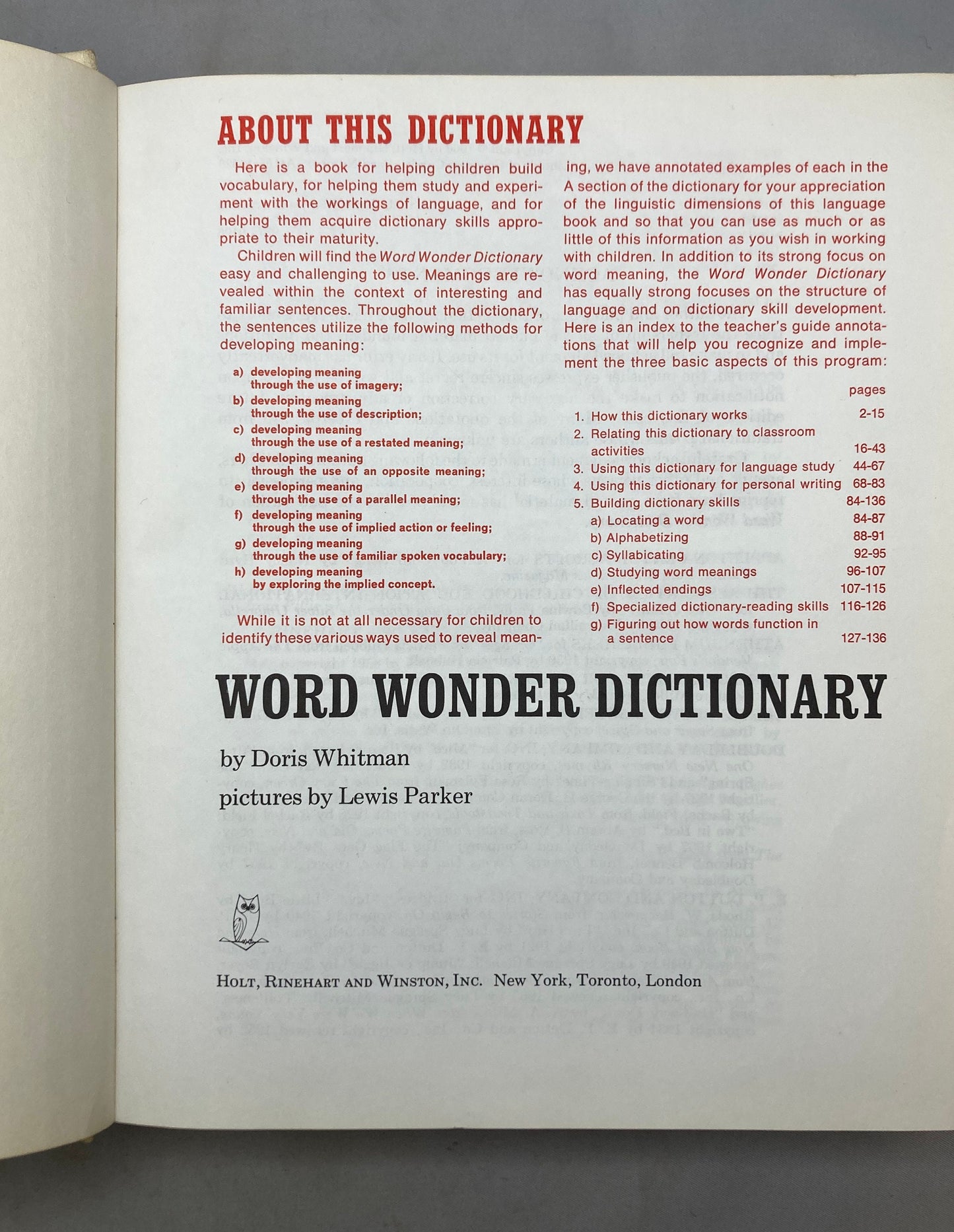 Vintage *Rare* 1966 Teacher's Edition of 'Word Wonder Dictionary' by Doris Whitman | Collectible Books