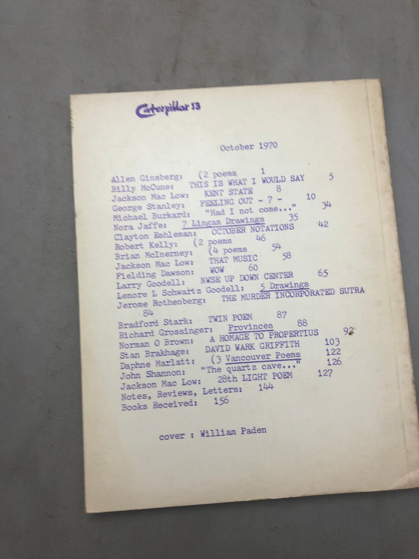 1970 Publication of Poetry, ‘Caterpillar, A Gathering of Tribes’ Volume 13 by Clayton Eshleman