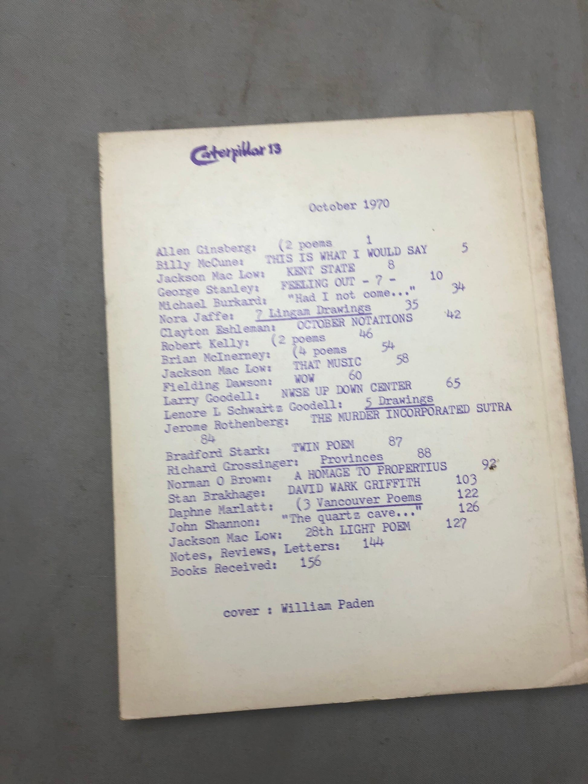 1970 Publication of Poetry, ‘Caterpillar, A Gathering of Tribes’ Volume 13 by Clayton Eshleman