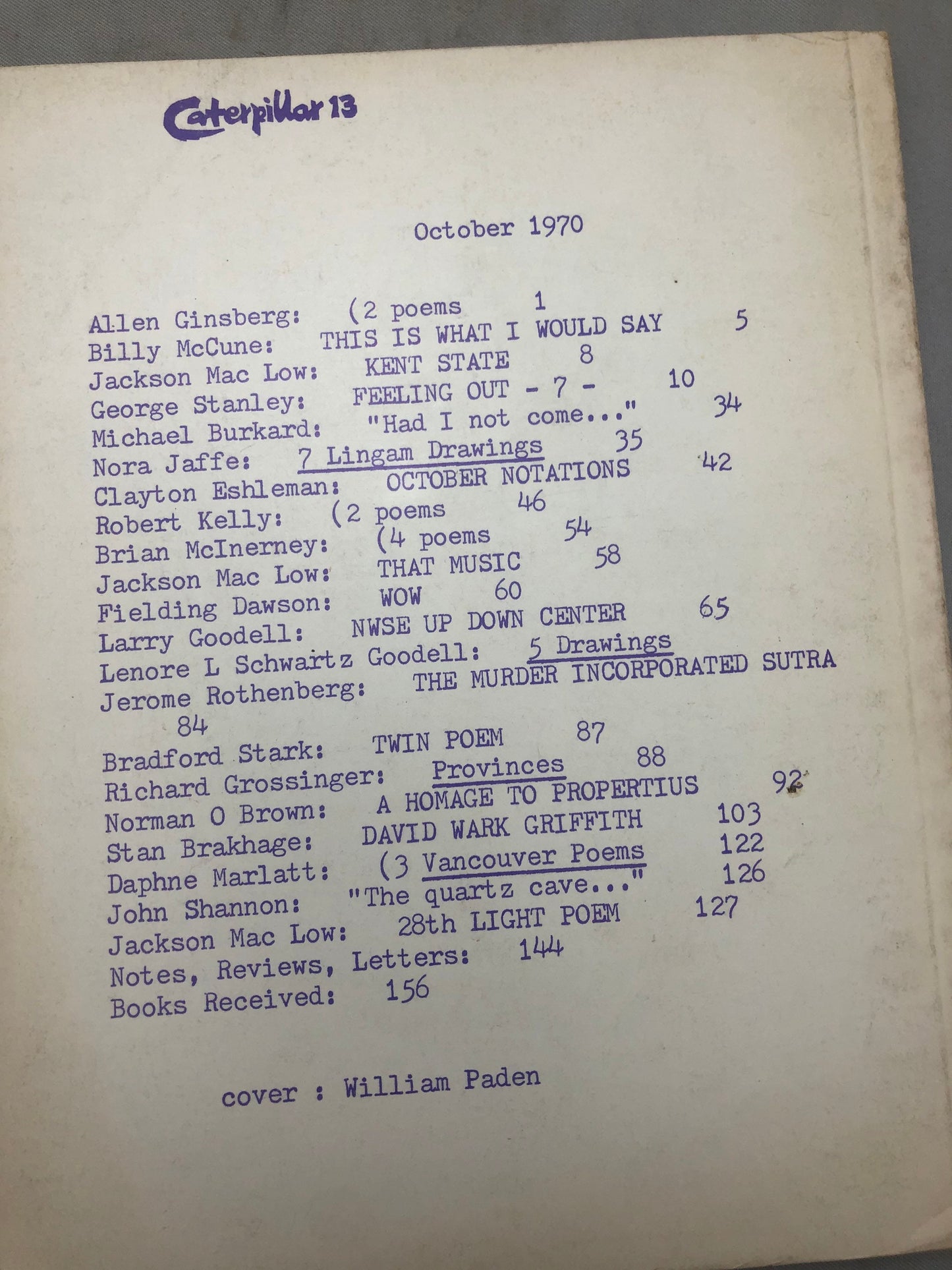 1970 Publication of Poetry, ‘Caterpillar, A Gathering of Tribes’ Volume 13 by Clayton Eshleman