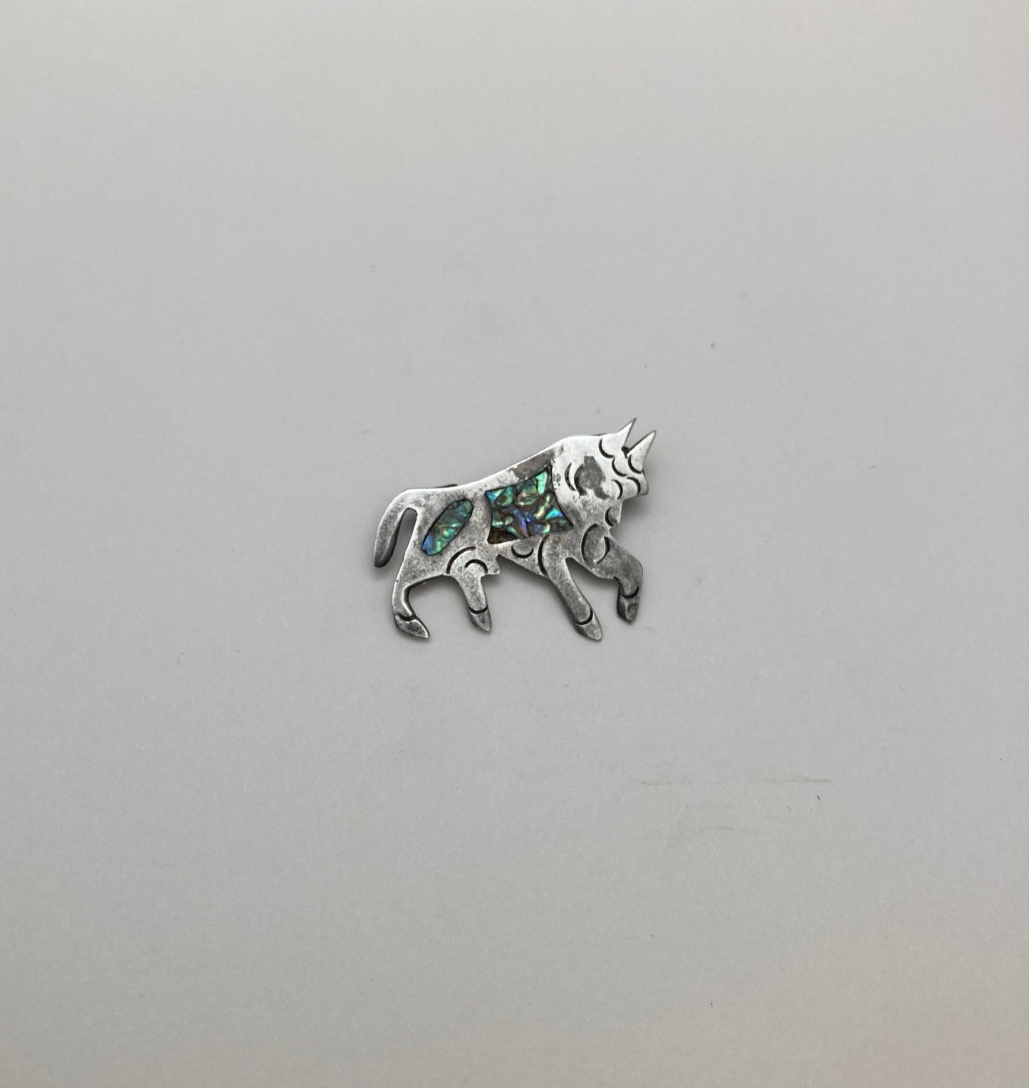 Vintage MB Sterling Silver Bull Pin with Abalone Inlay (Mexico Sterling)