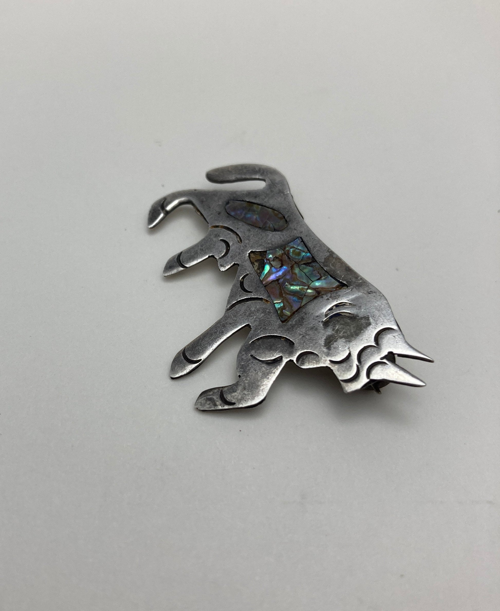 Vintage MB Sterling Silver Bull Pin with Abalone Inlay (Mexico Sterling)