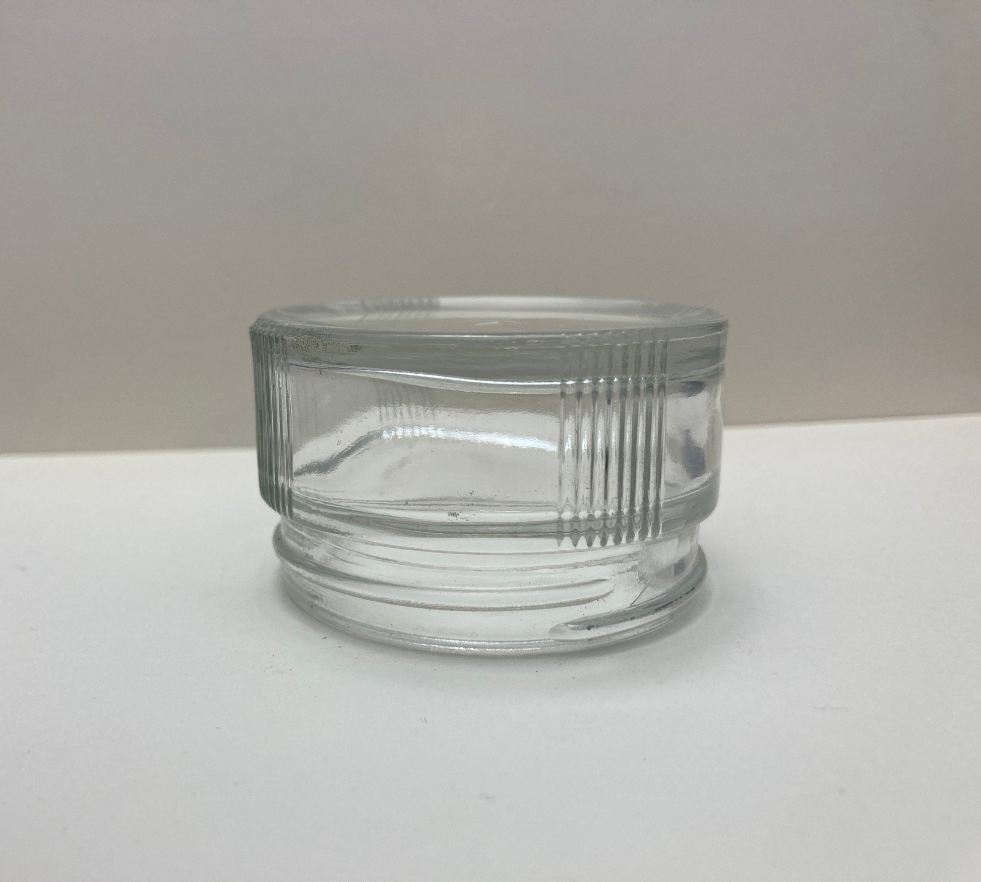 Vintage Clear Glass Jar Embossed Line Design with Bronze Threaded Top