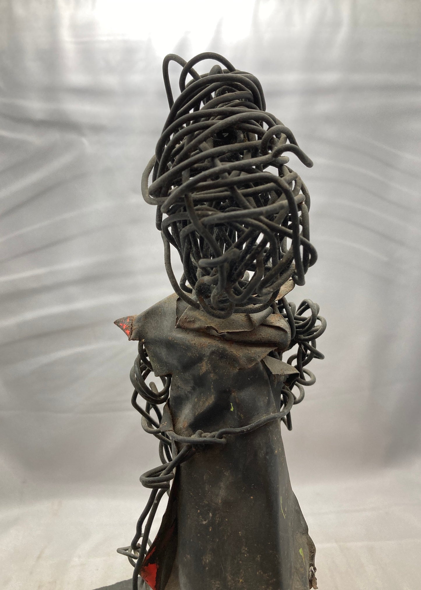 Abstract Art Sculpture with Black Wire and Wood Plynth by Eduardo Torres