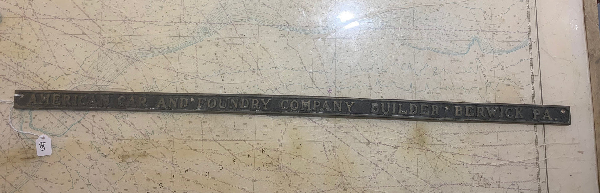 Vintage Railroad Name Plate for American Car and Foundry Company Builder, Berwick, PA Solid