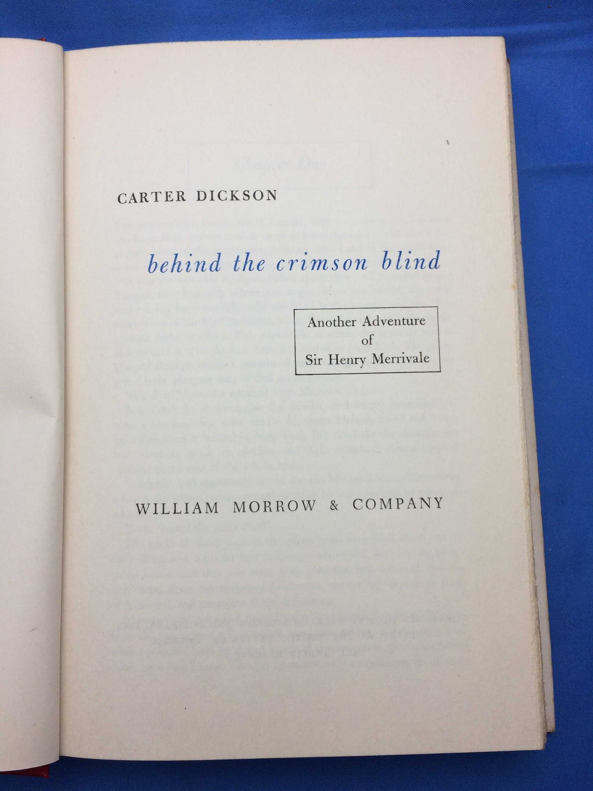 Behind the crimson blind by Carter Dickson published by William Morrow & Company