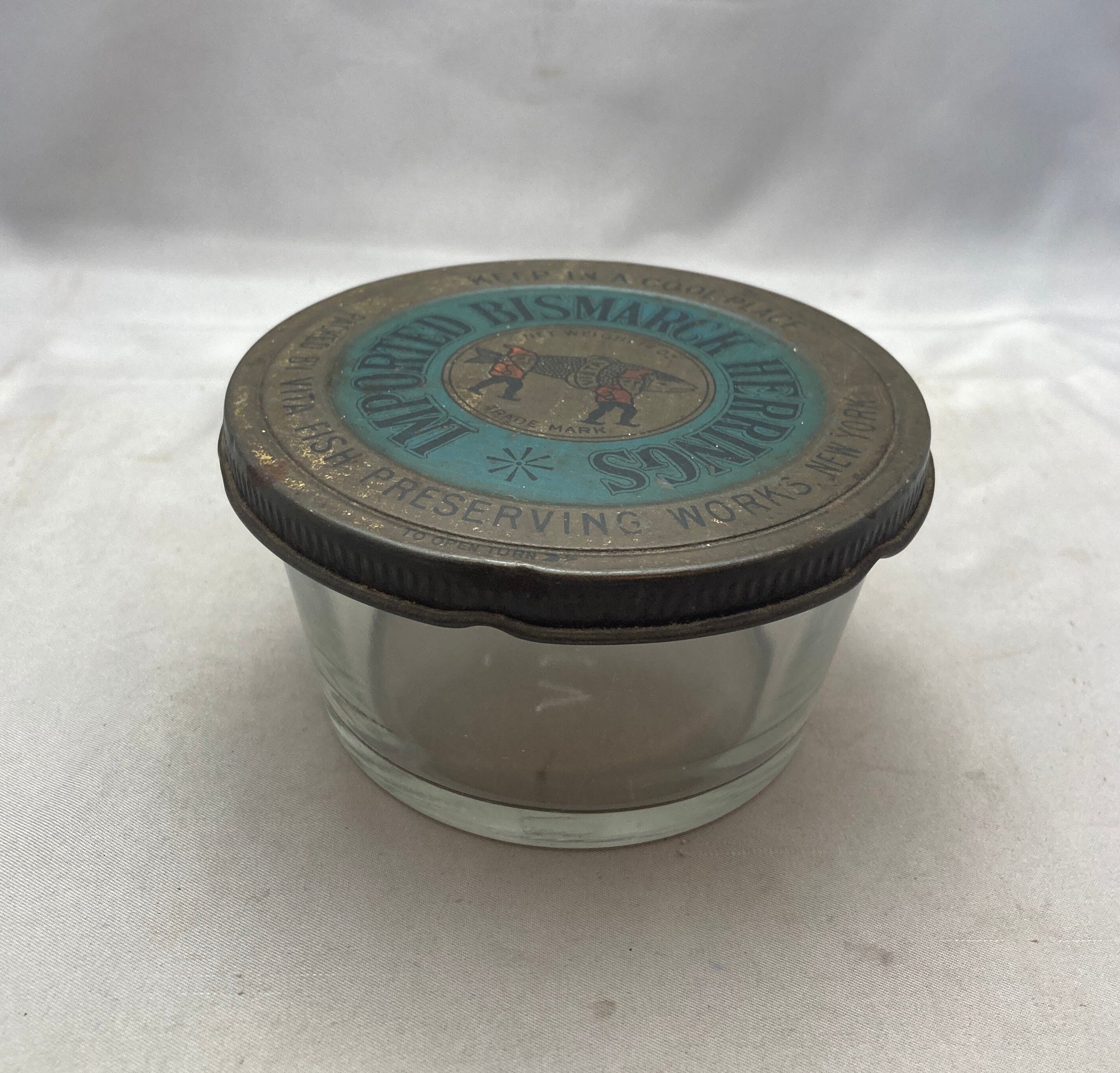 Vintage Glass Container, 'Imported Bismarck Herrings' by Vita Fish New York