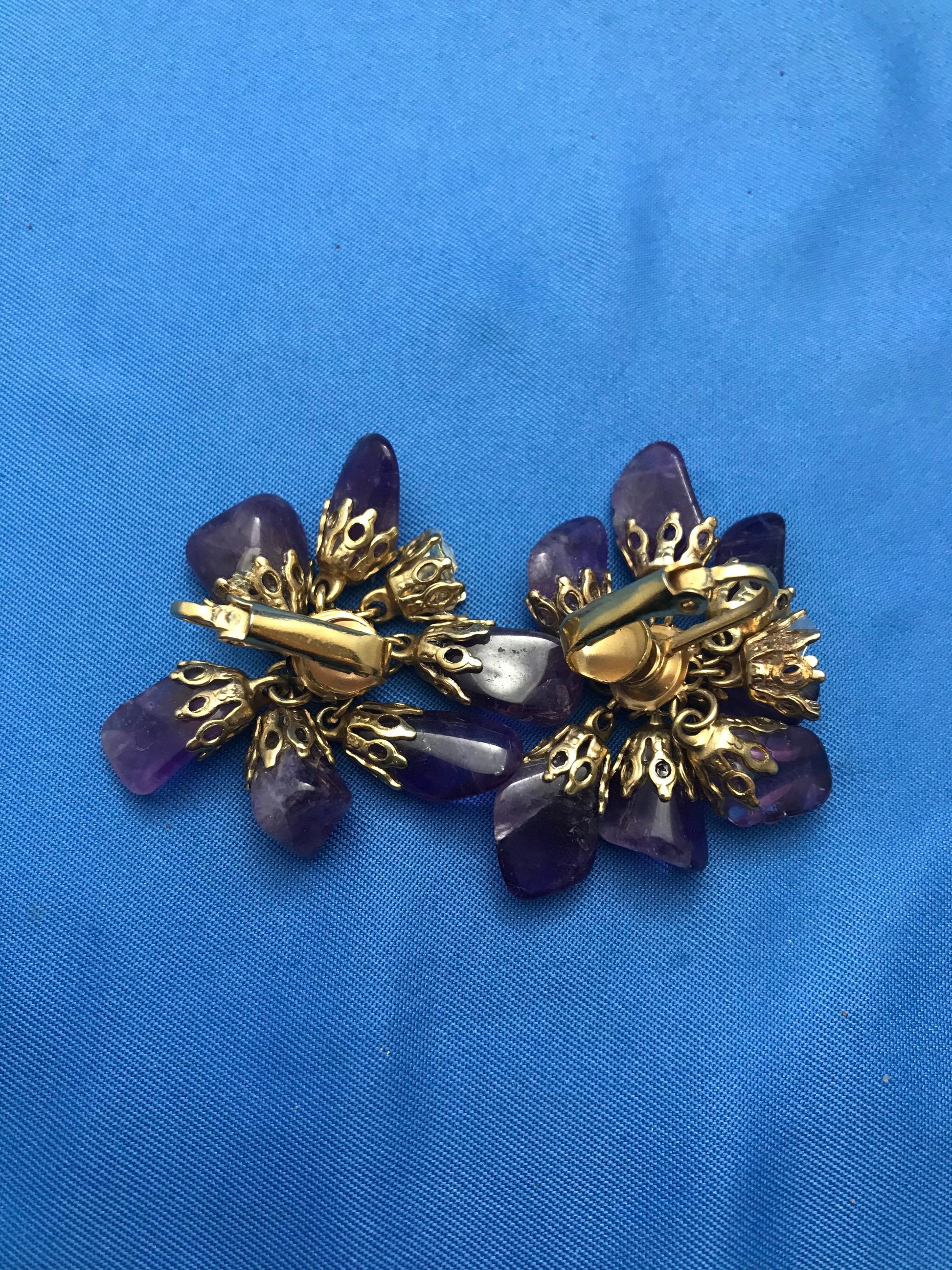 Vintage Costume Clip- on Stone Earrings