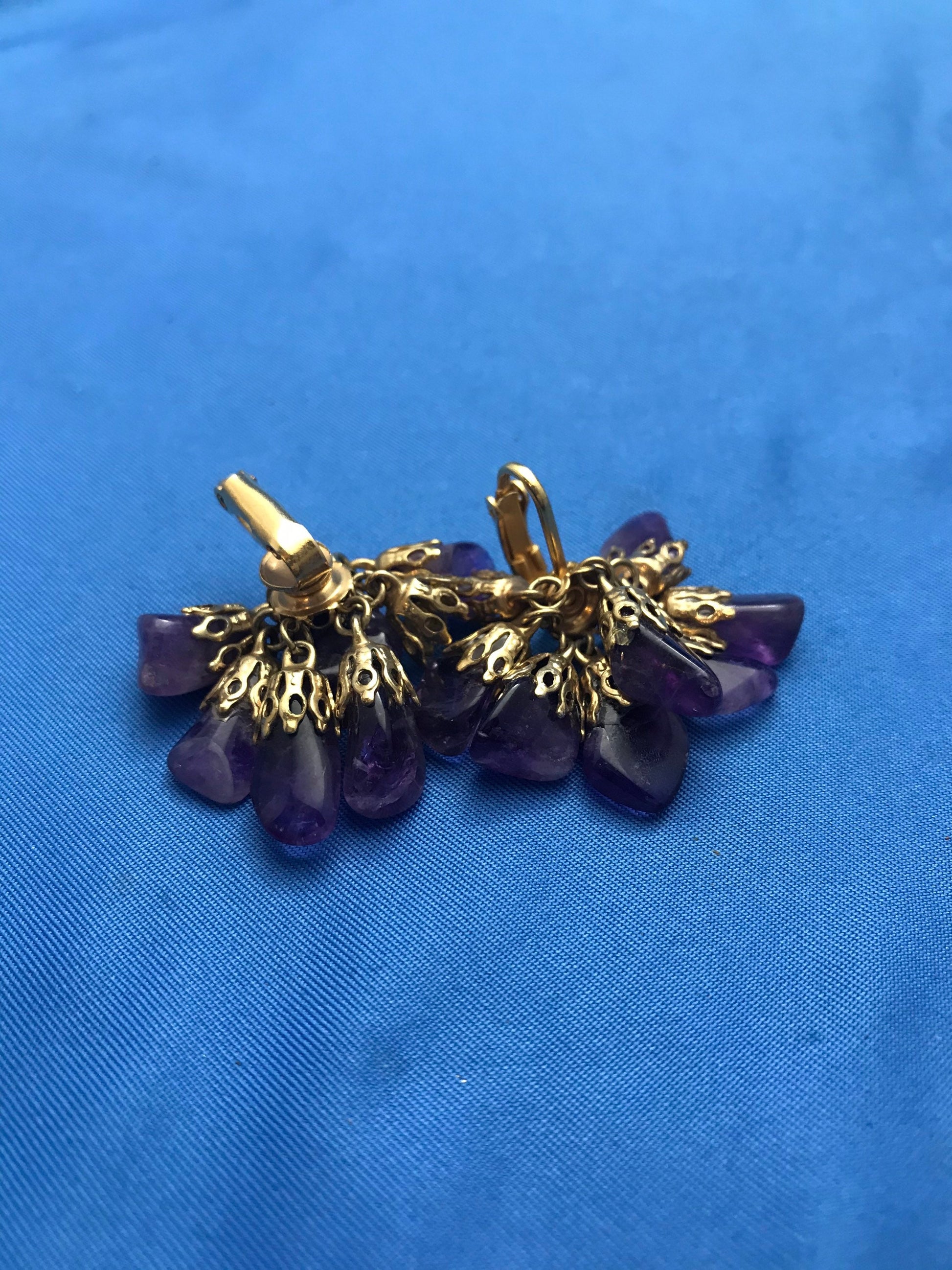 Vintage Costume Clip- on Stone Earrings