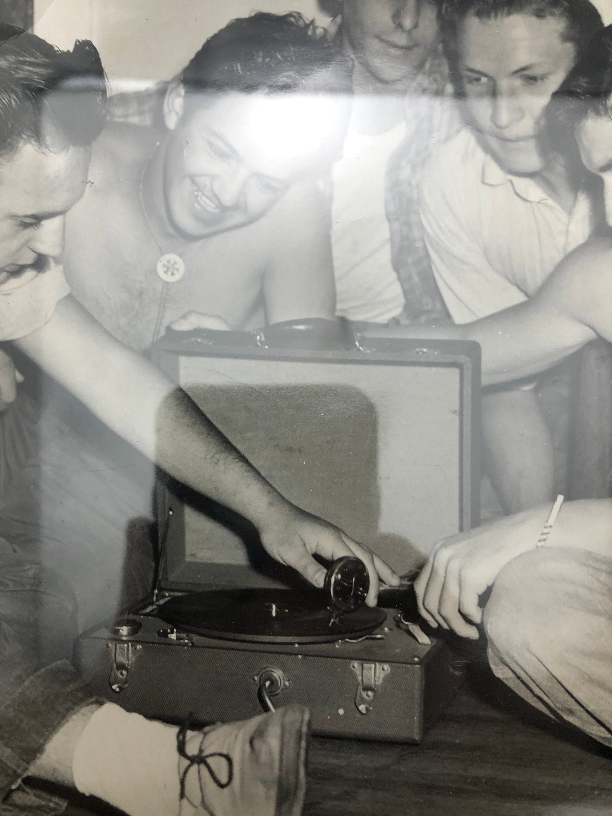 Vintage Photograph Black and White of Men With Record Player