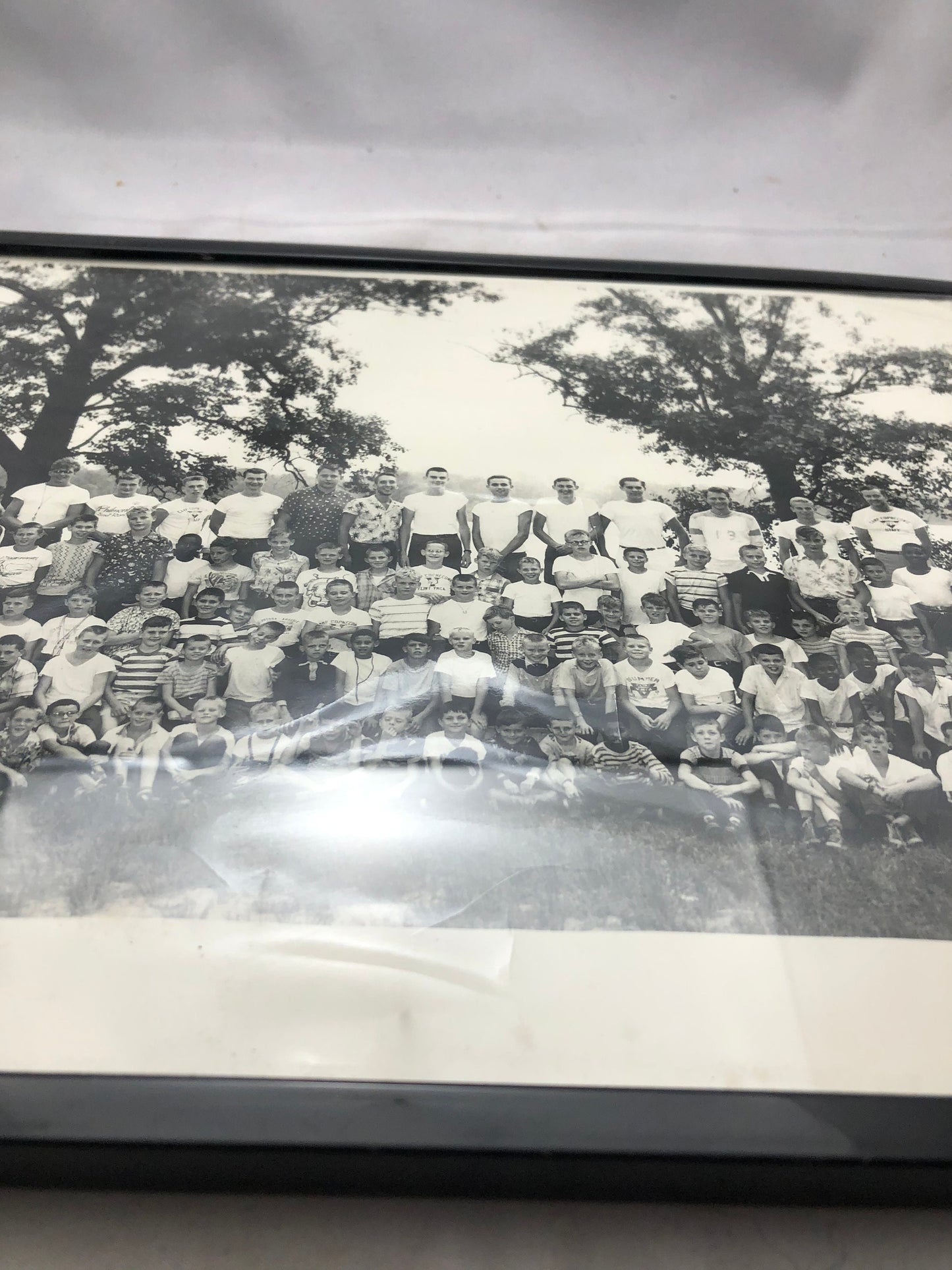 Vintage Black and White Photograph of Boys and Girls at Camp.