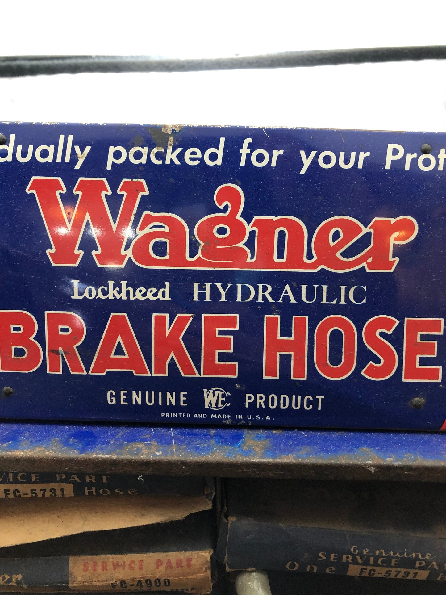 Vintage Wagner Lockheed Hydraulic Brake Hose Assortment auto shop counter advertising display with new old stock brake hoses!