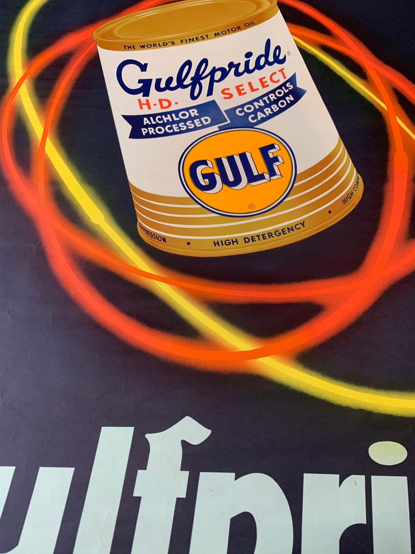 Rare Gulfpride Advertising Poster- For High Compression Engines Gulfpride H D Select Oil Lemans Poster Great condition