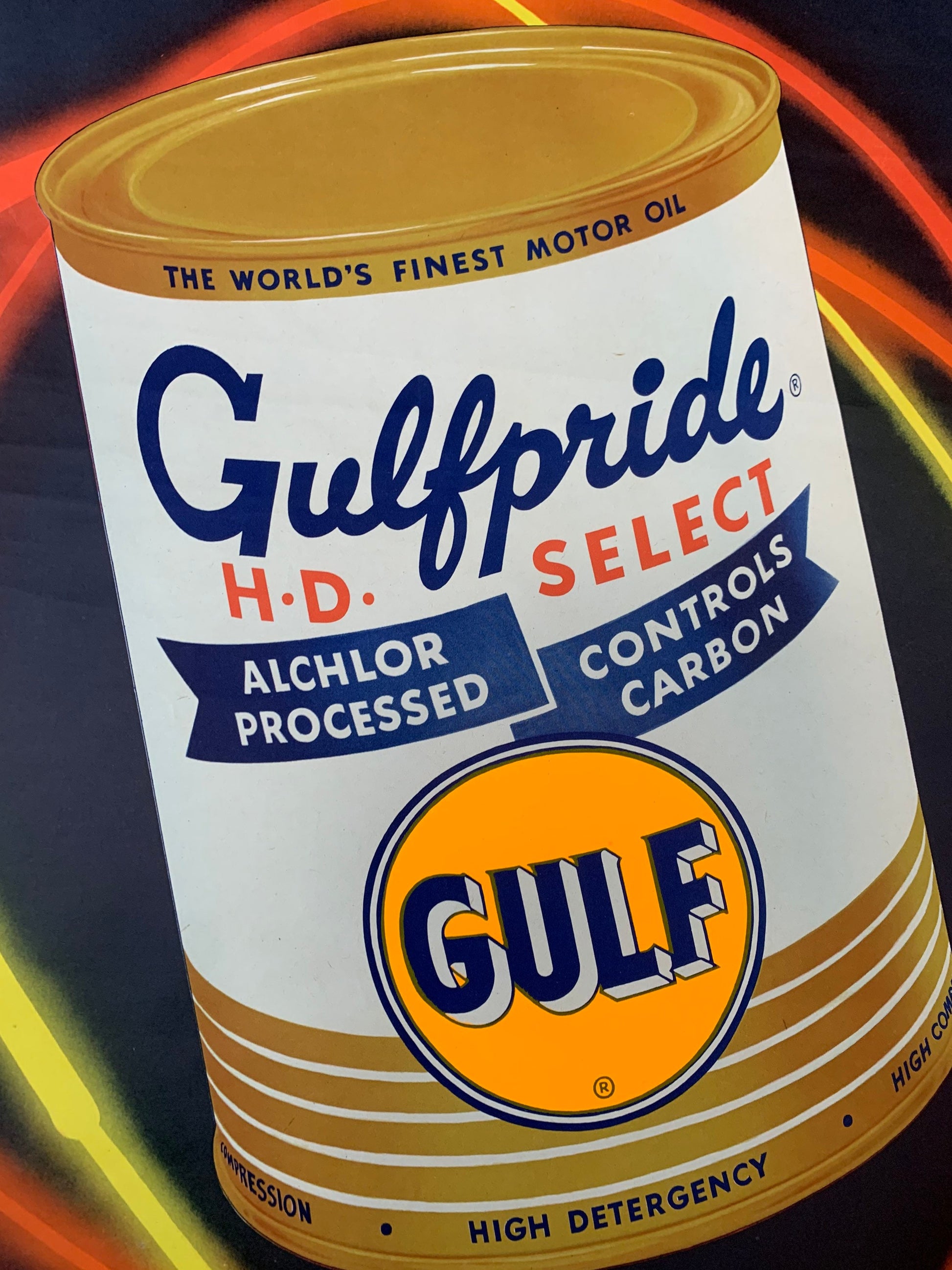 Rare Gulfpride Advertising Poster- For High Compression Engines Gulfpride H D Select Oil Lemans Poster Great condition