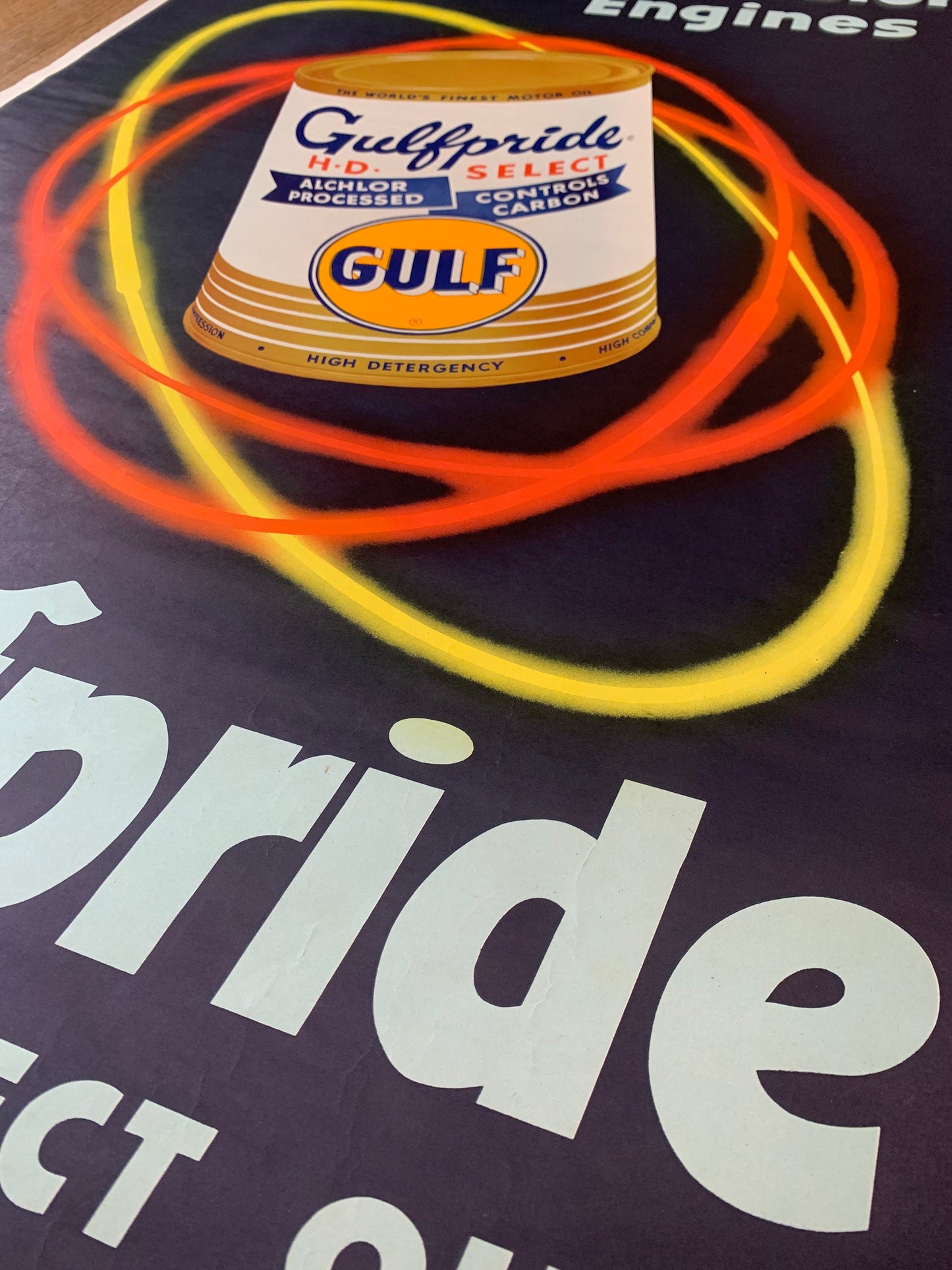 Rare Gulfpride Advertising Poster- For High Compression Engines Gulfpride H D Select Oil Lemans Poster Great condition