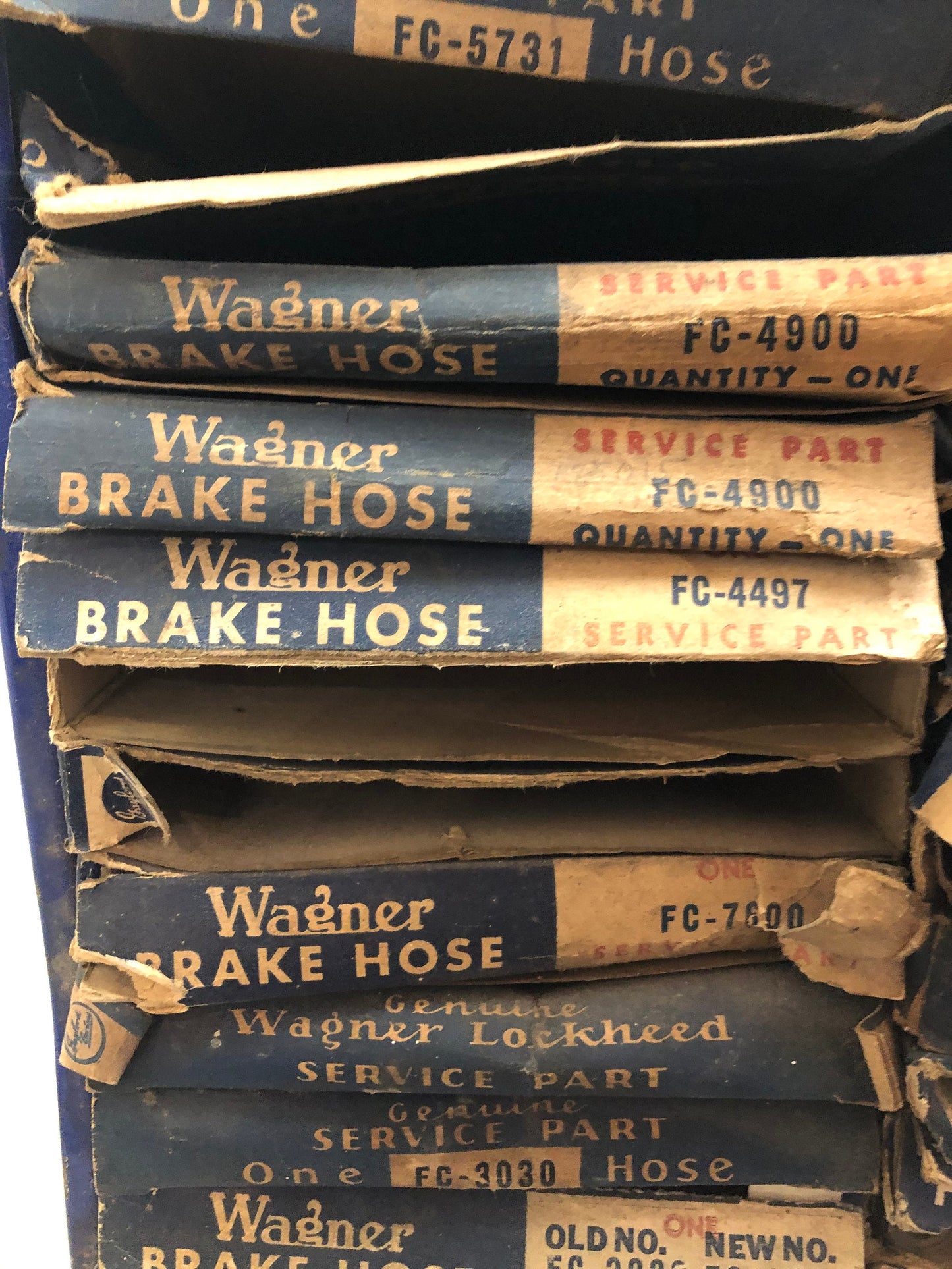 Vintage Wagner Lockheed Hydraulic Brake Hose Assortment auto shop counter advertising display with new old stock brake hoses!