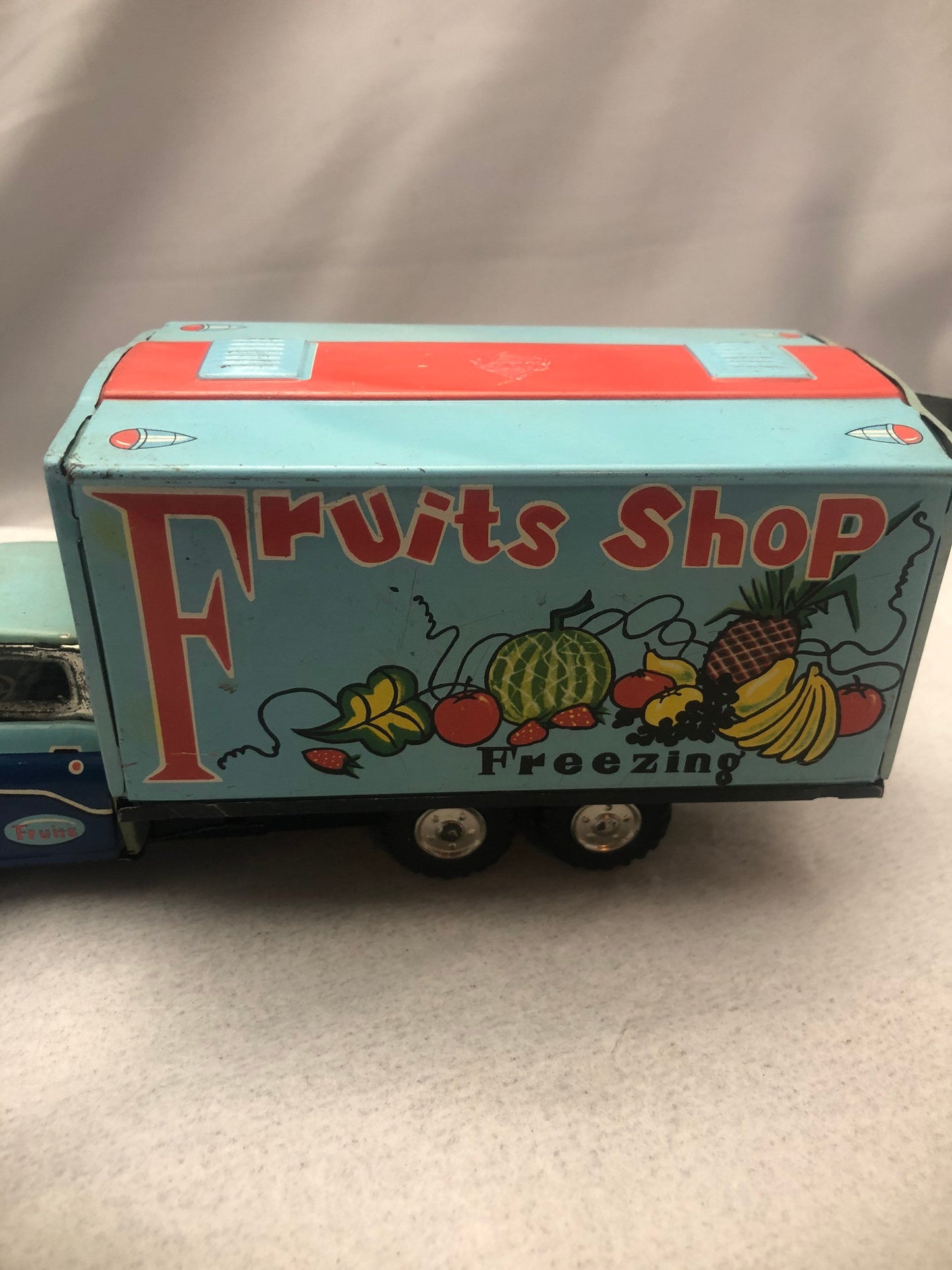 Vintage 1950'S Tin Litho Friction Powered Fruit Truck