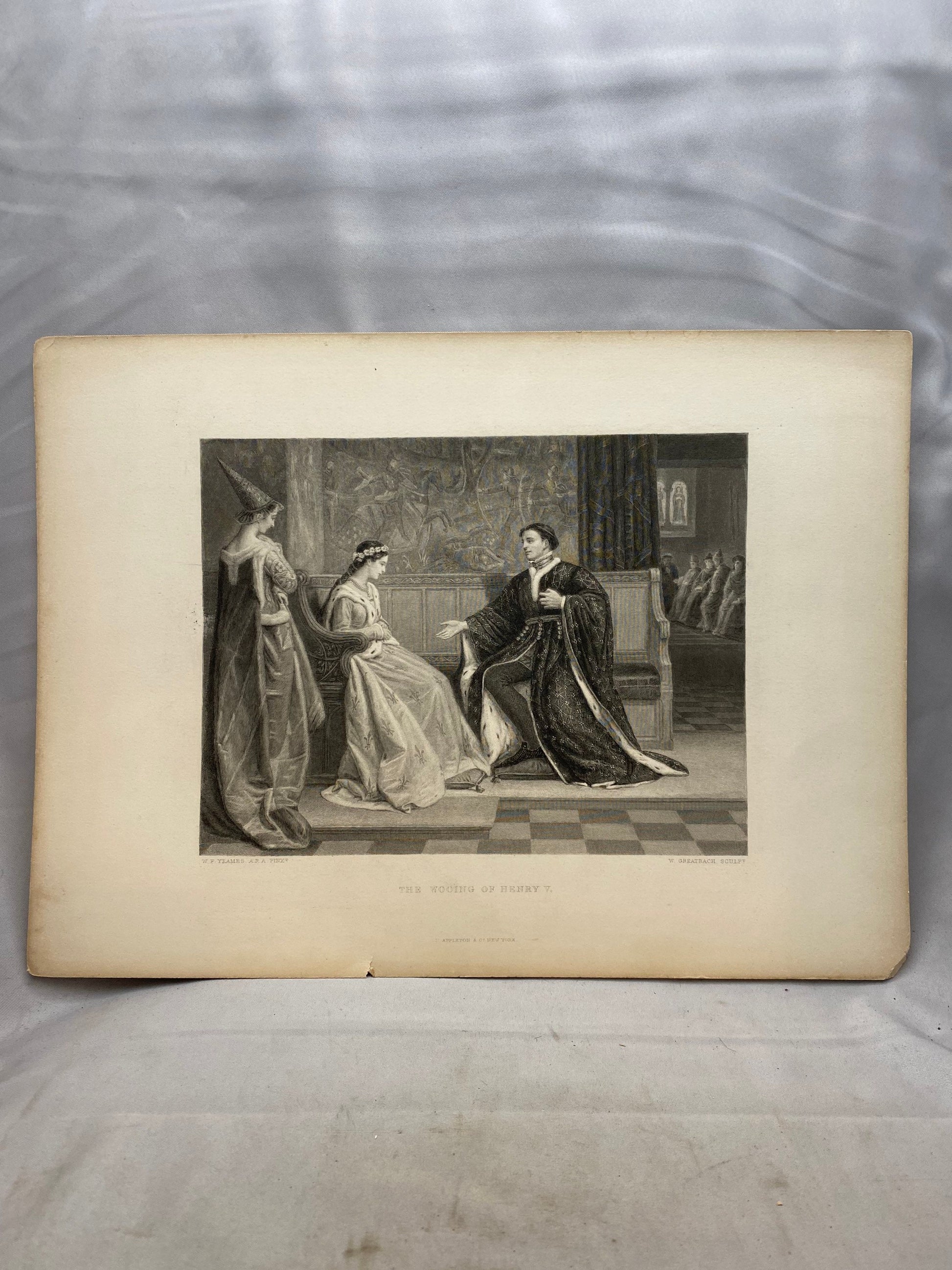 Antique engraving 1876 The Wooing of Henry V- W.F. Yeames