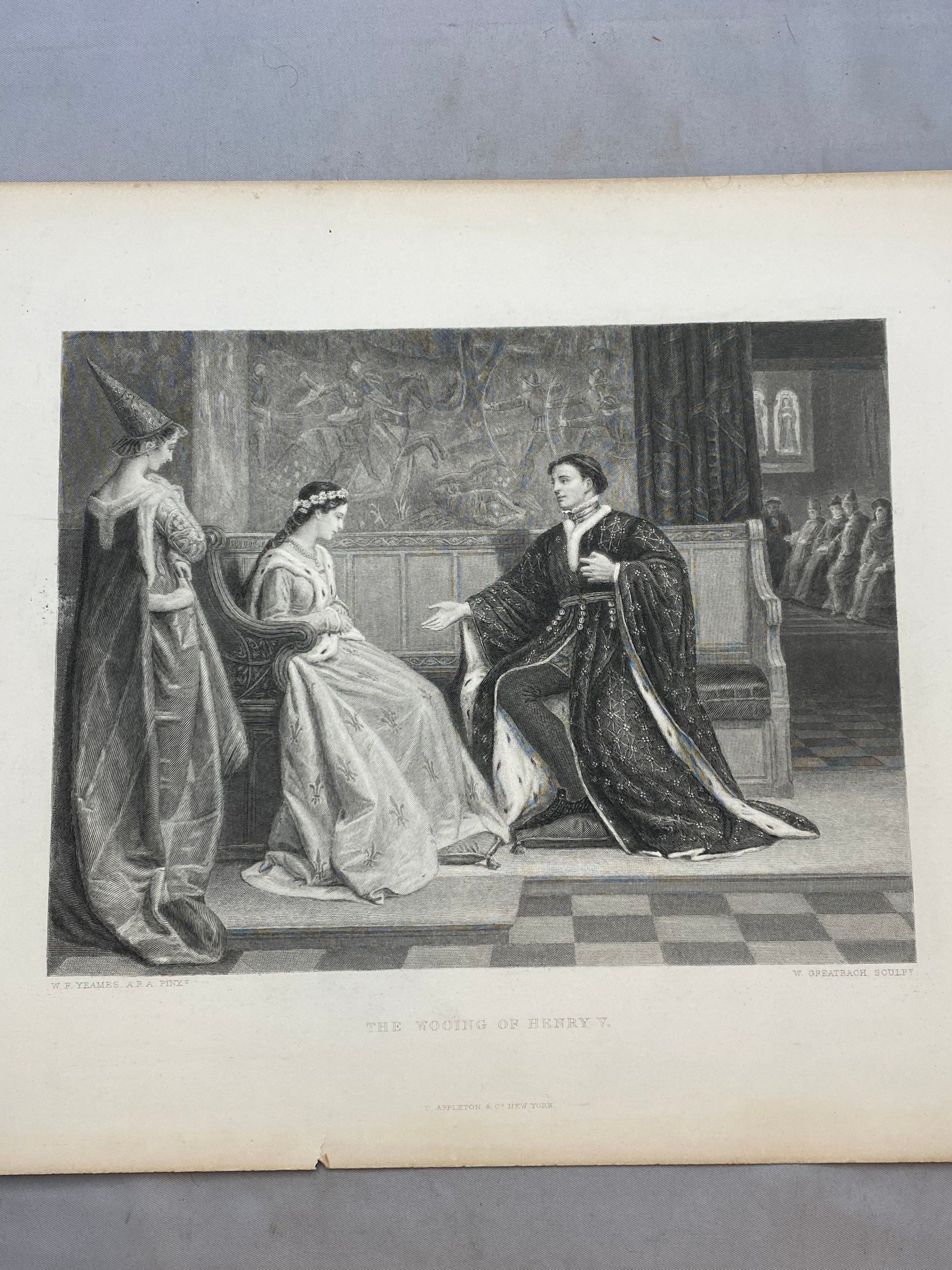 Antique engraving 1876 The Wooing of Henry V- W.F. Yeames