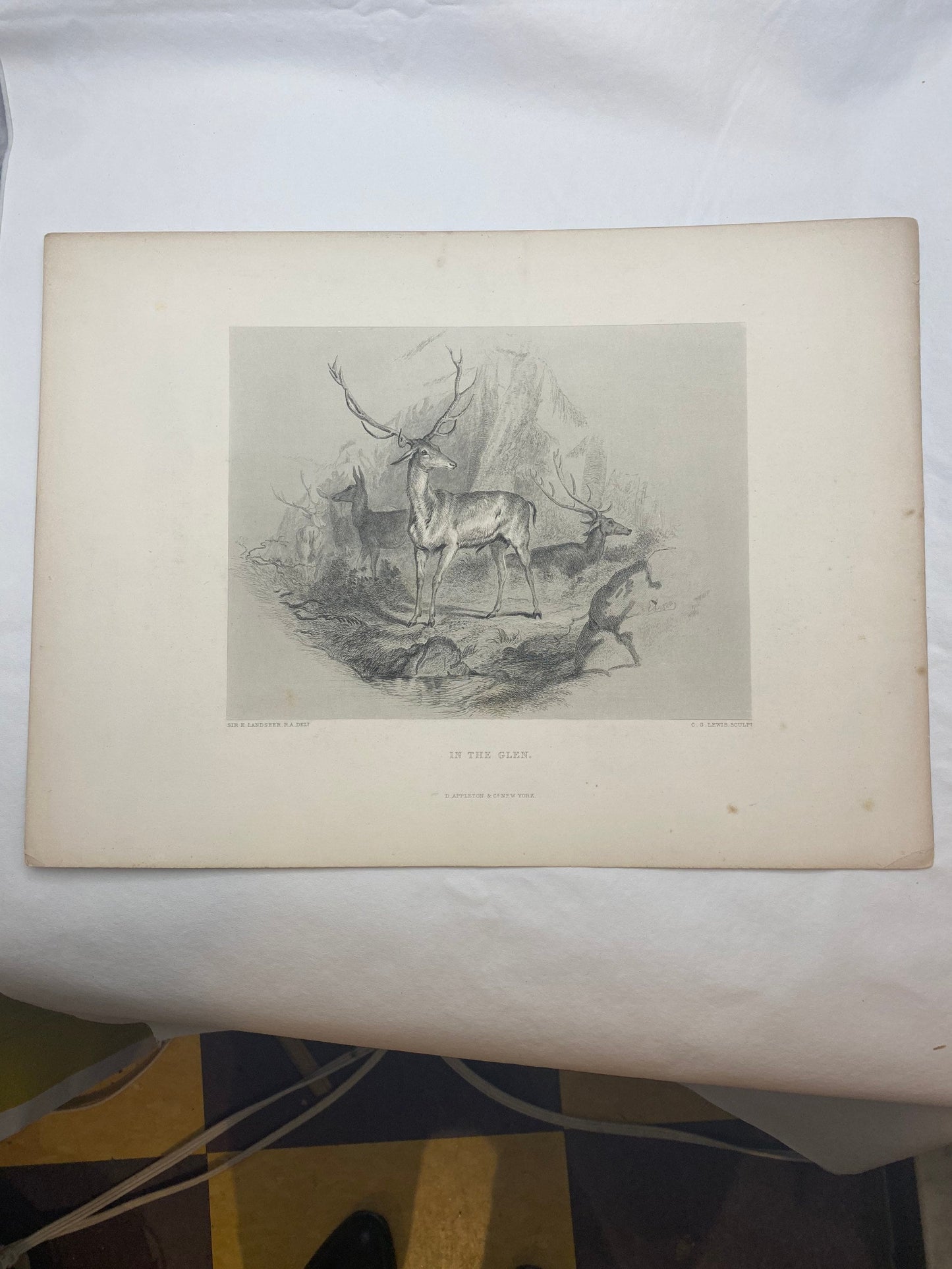 Antique "In the Glen" by Sir Edwin Landseer engraving