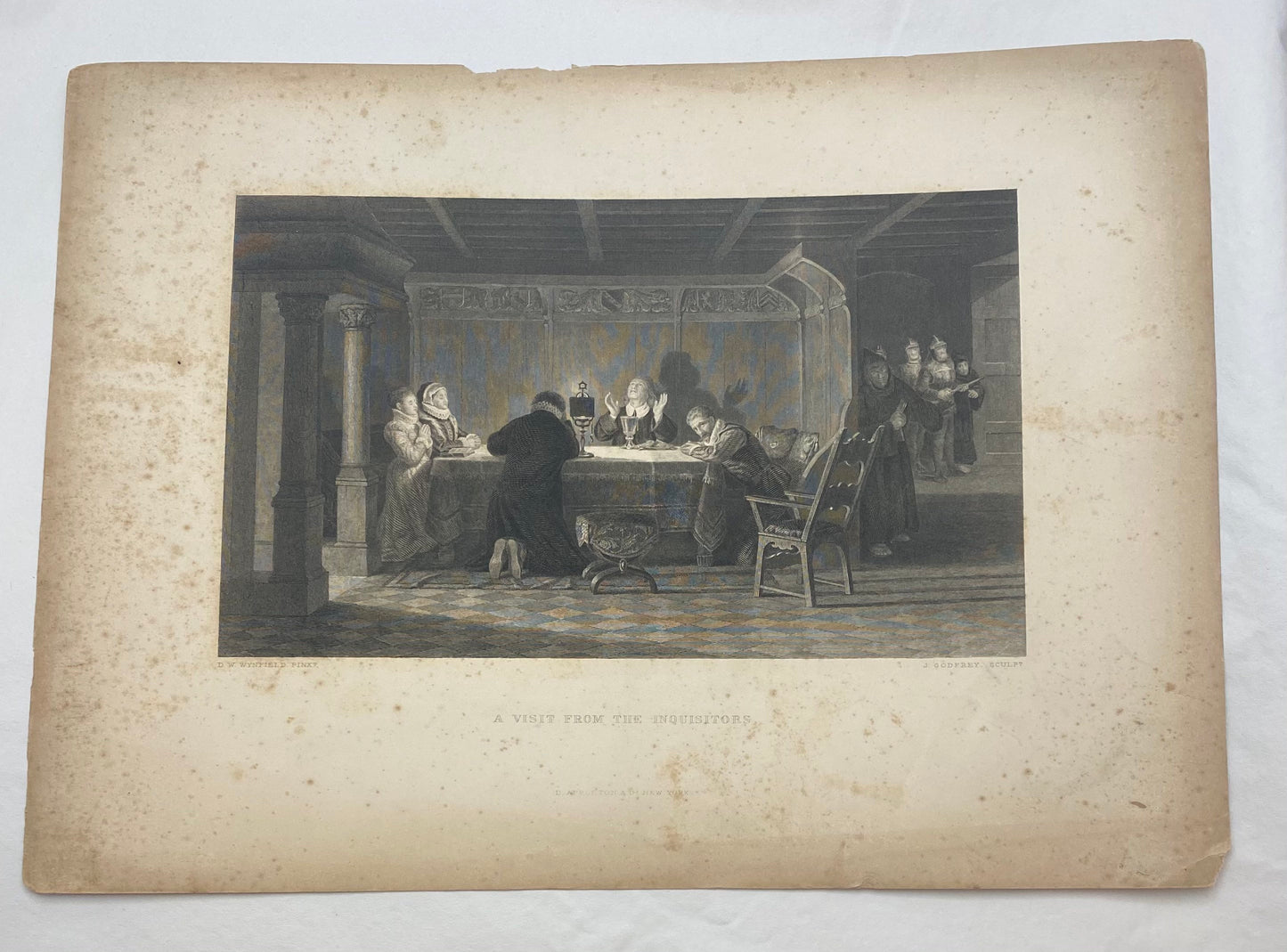 Antique "A Visit from the Inquisitors" by David Wynfield engraving