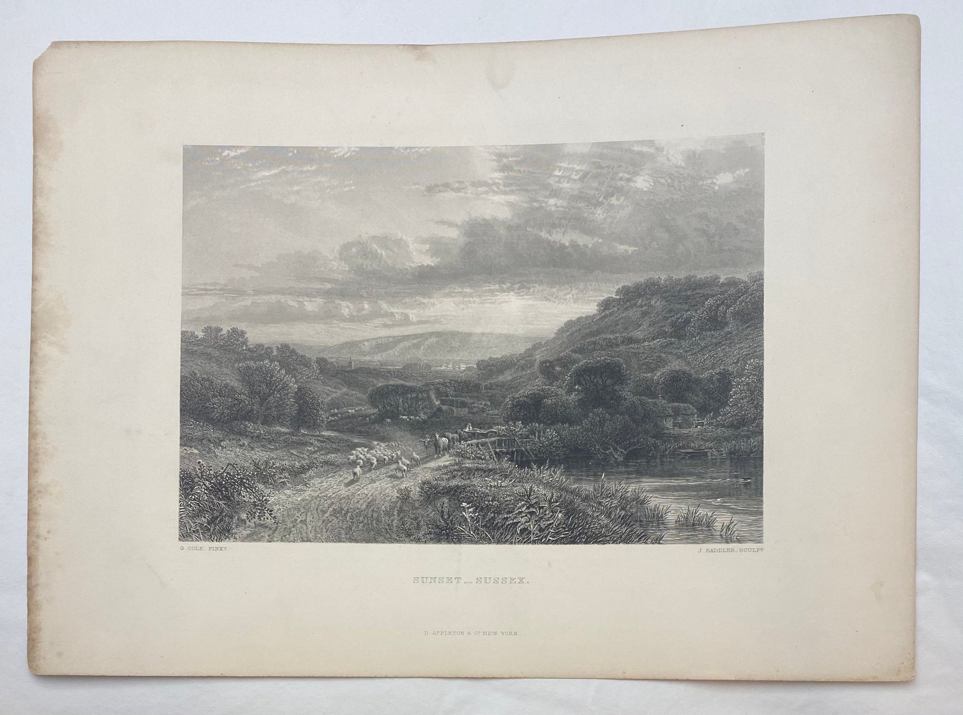 Antique "Sunset - Sussex" by George Cole engraving