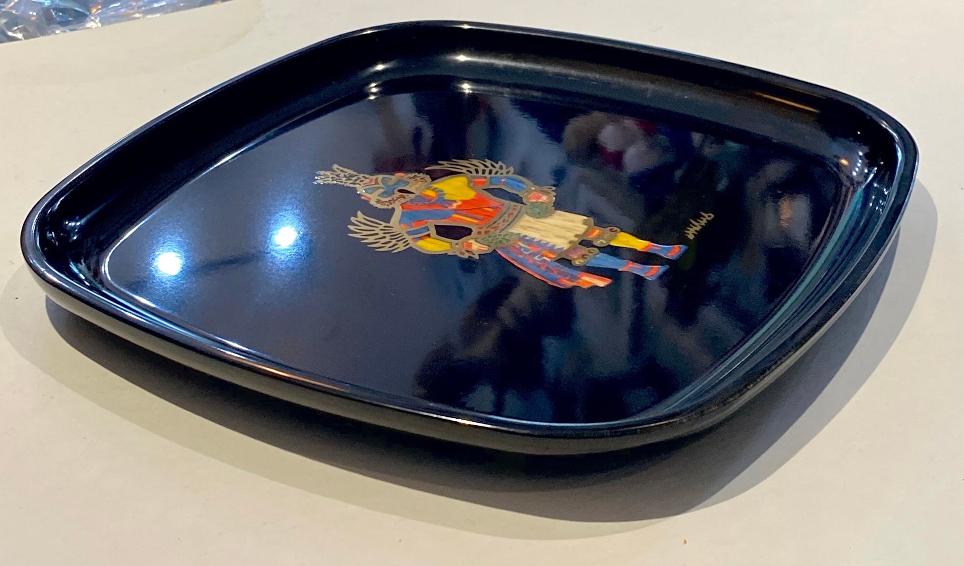 Vintage Mid-Century Lacquer Couroc Tray, Kachina Design, Unique Handcrafted Home Decor Tray