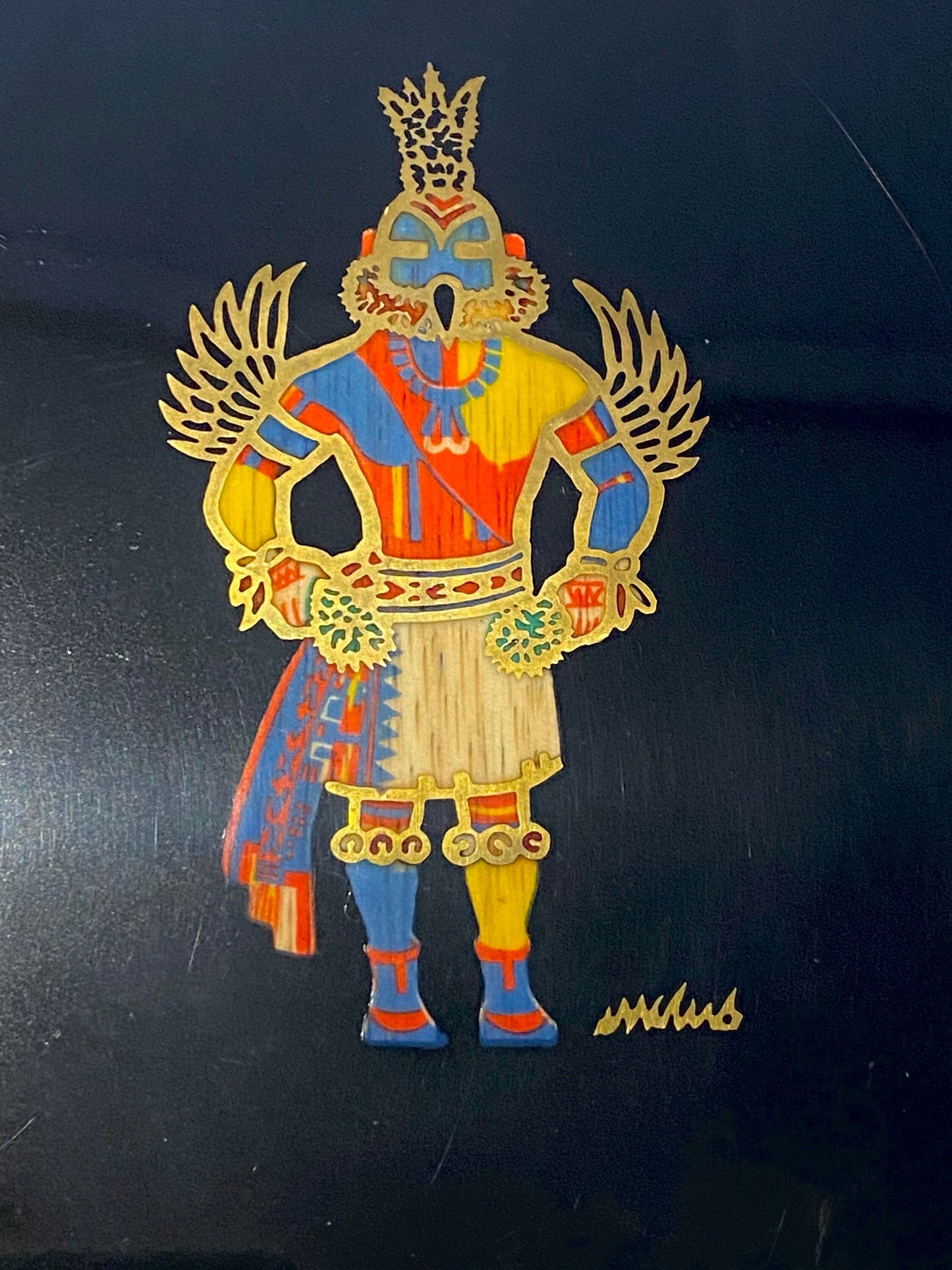 Vintage Mid-Century Lacquer Couroc Tray, Kachina Design, Unique Handcrafted Home Decor Tray