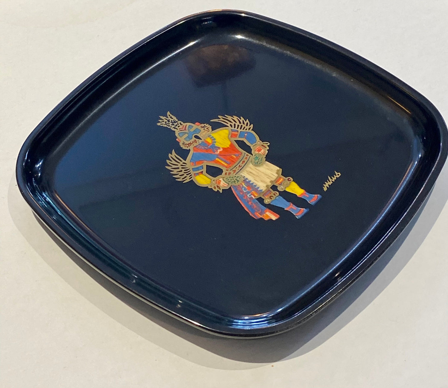 Vintage Mid-Century Lacquer Couroc Tray, Kachina Design, Unique Handcrafted Home Decor Tray