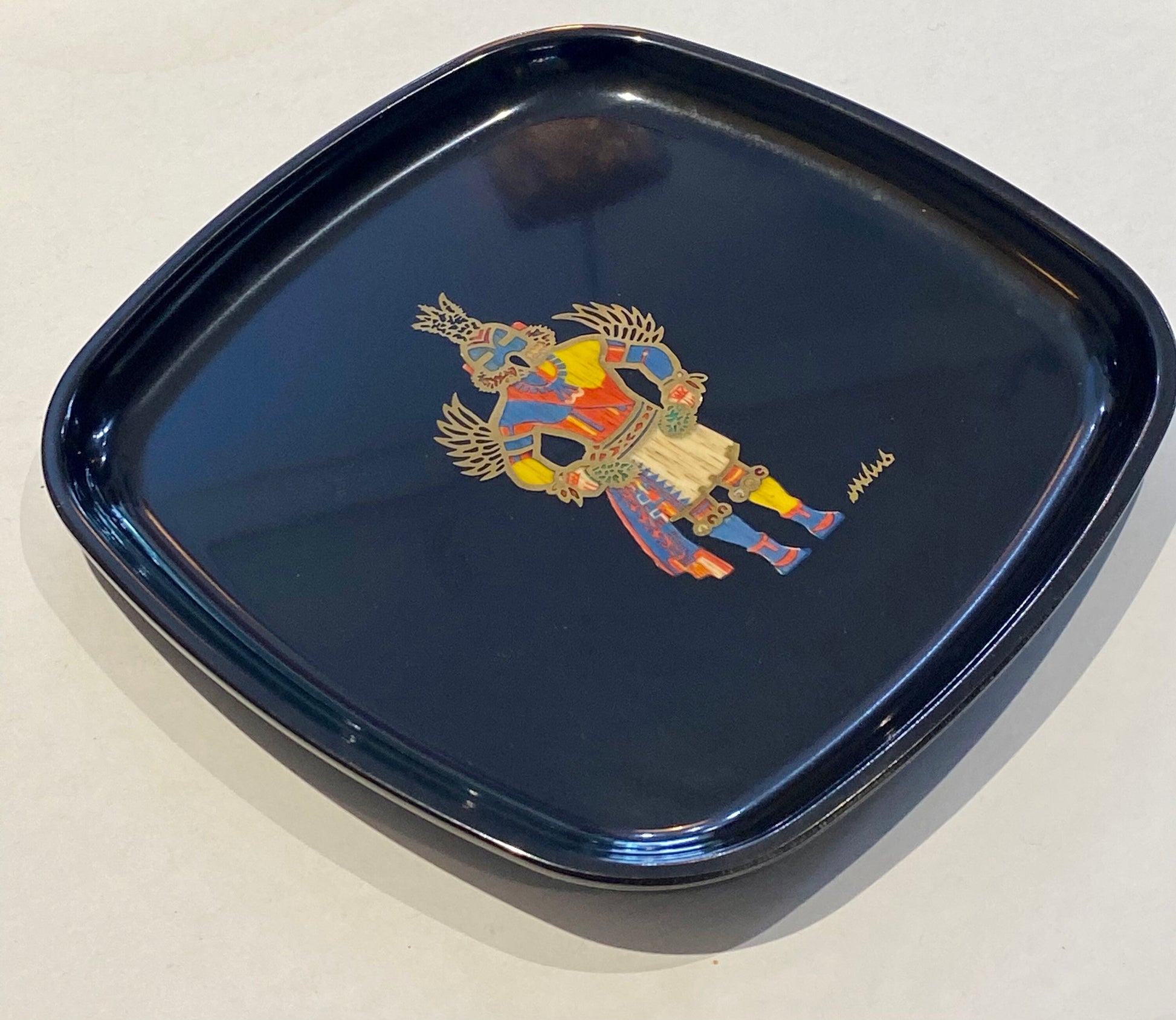 Vintage Mid-Century Lacquer Couroc Tray, Kachina Design, Unique Handcrafted Home Decor Tray