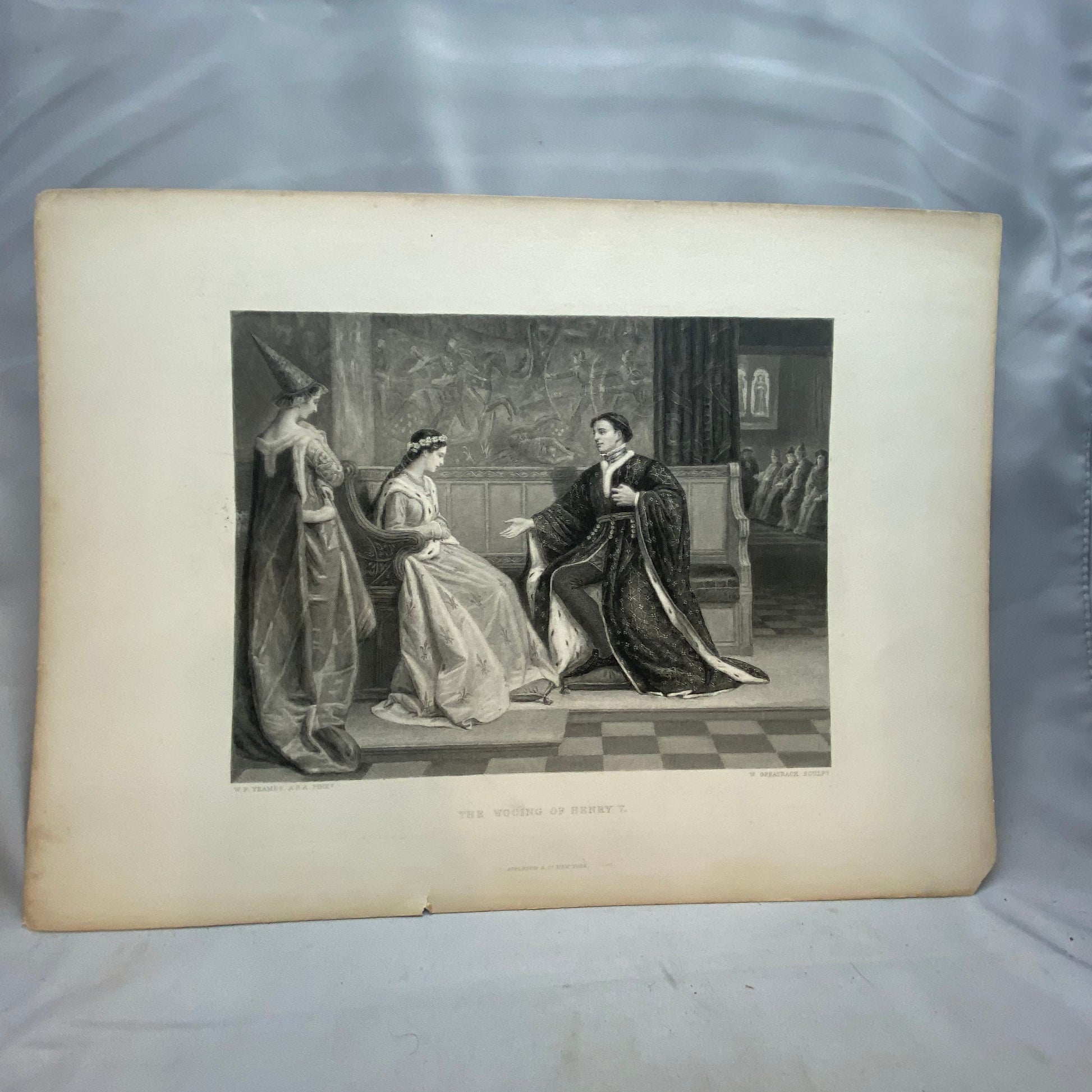 Antique engraving 1876 The Wooing of Henry V- W.F. Yeames