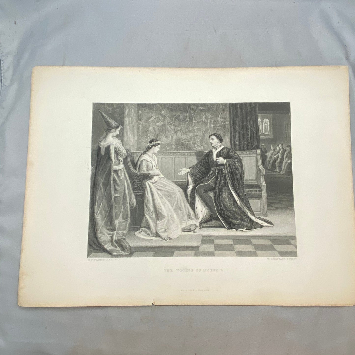 Antique engraving 1876 The Wooing of Henry V- W.F. Yeames