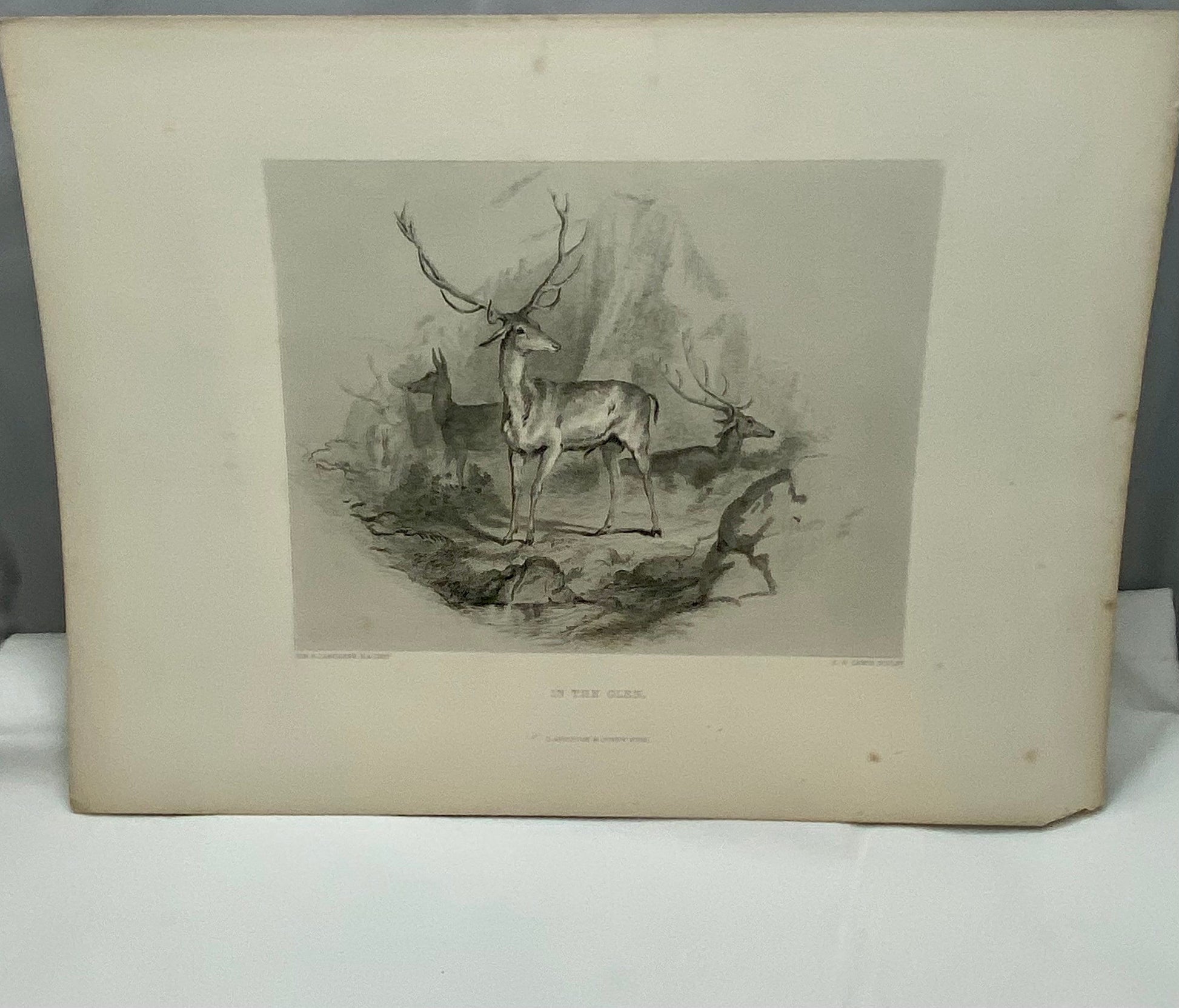 Antique "In the Glen" by Sir Edwin Landseer engraving