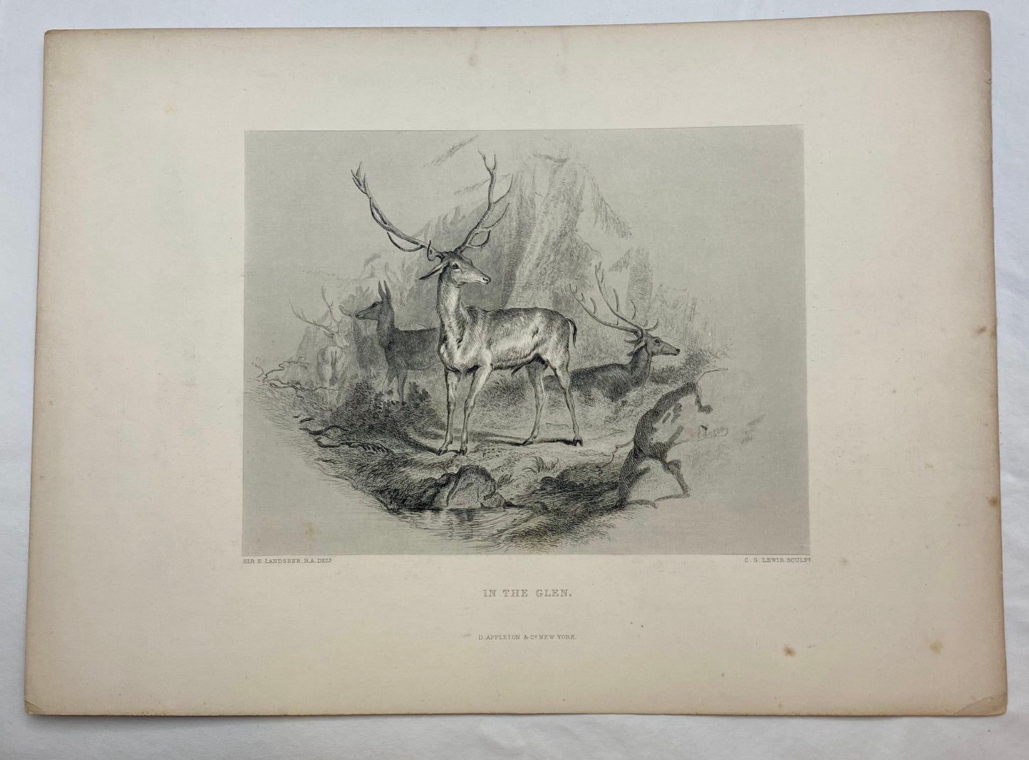 Antique "In the Glen" by Sir Edwin Landseer engraving