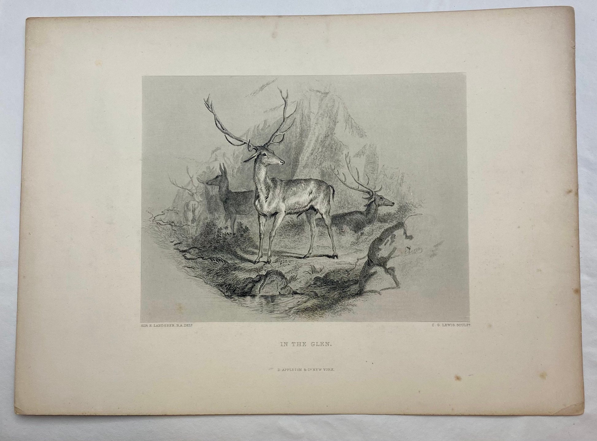 Antique "In the Glen" by Sir Edwin Landseer engraving