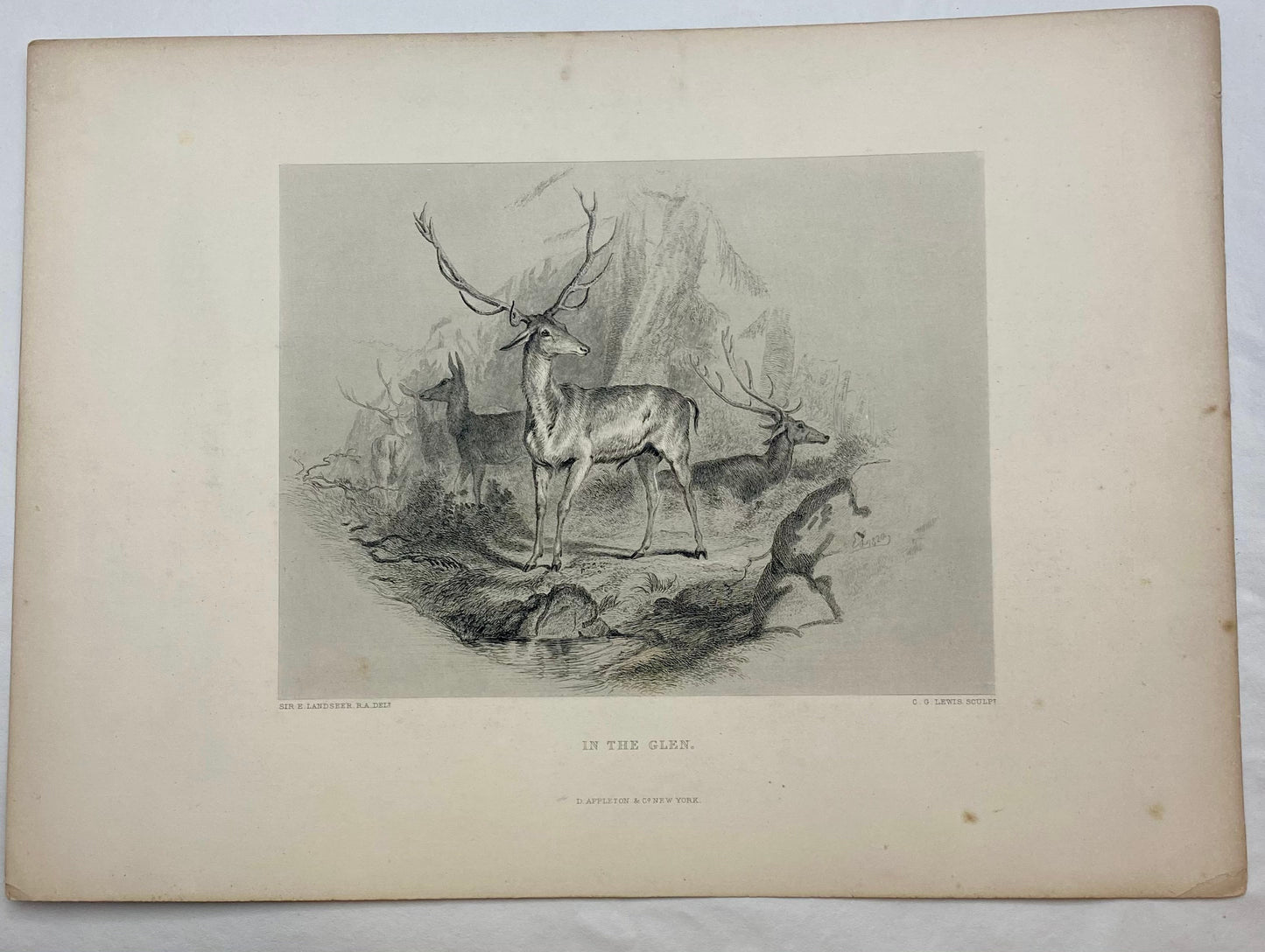 Antique "In the Glen" by Sir Edwin Landseer engraving