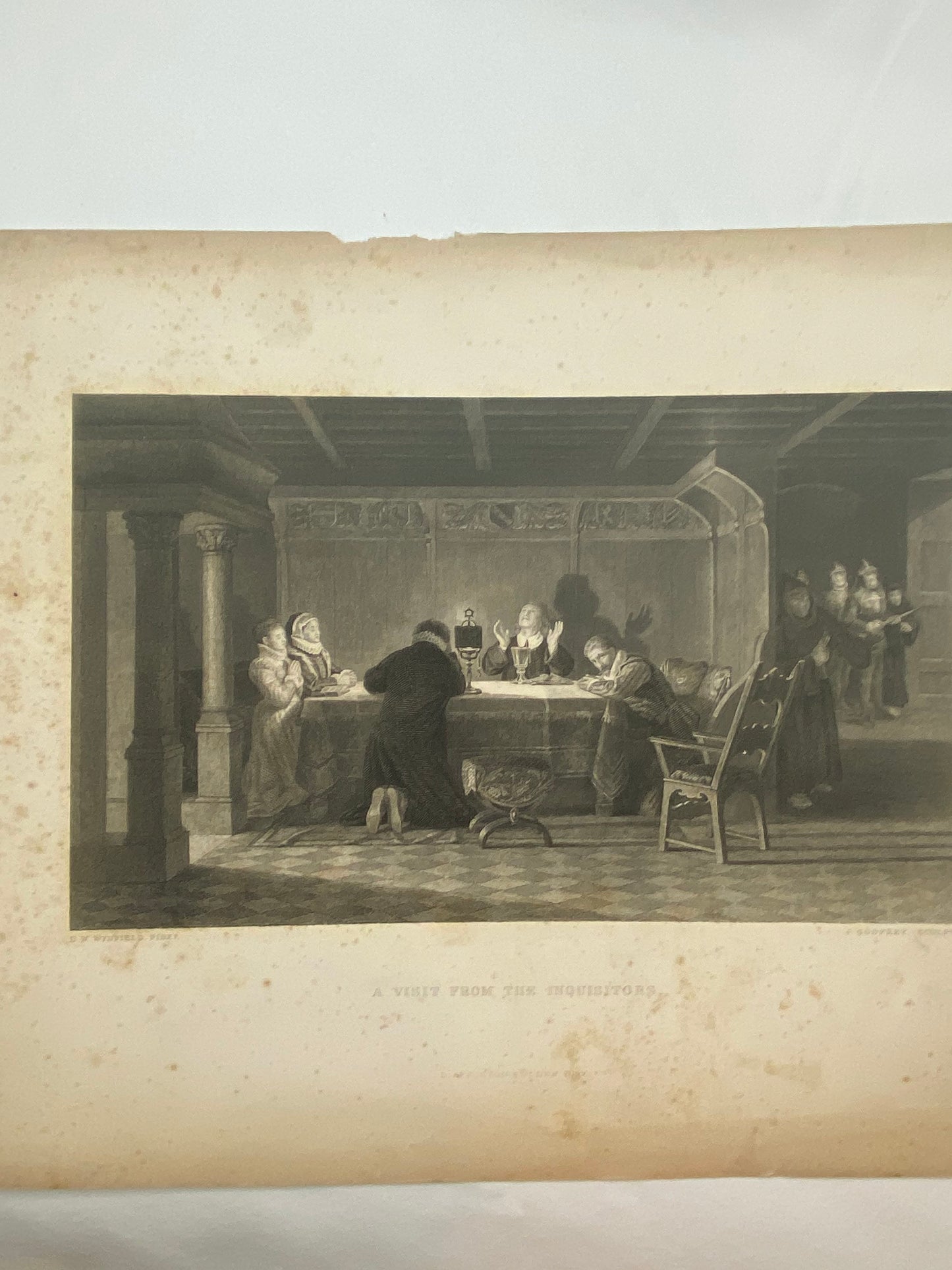 Antique "A Visit from the Inquisitors" by David Wynfield engraving