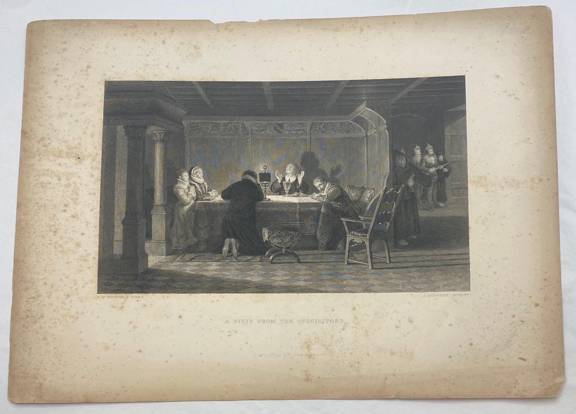 Antique "A Visit from the Inquisitors" by David Wynfield engraving