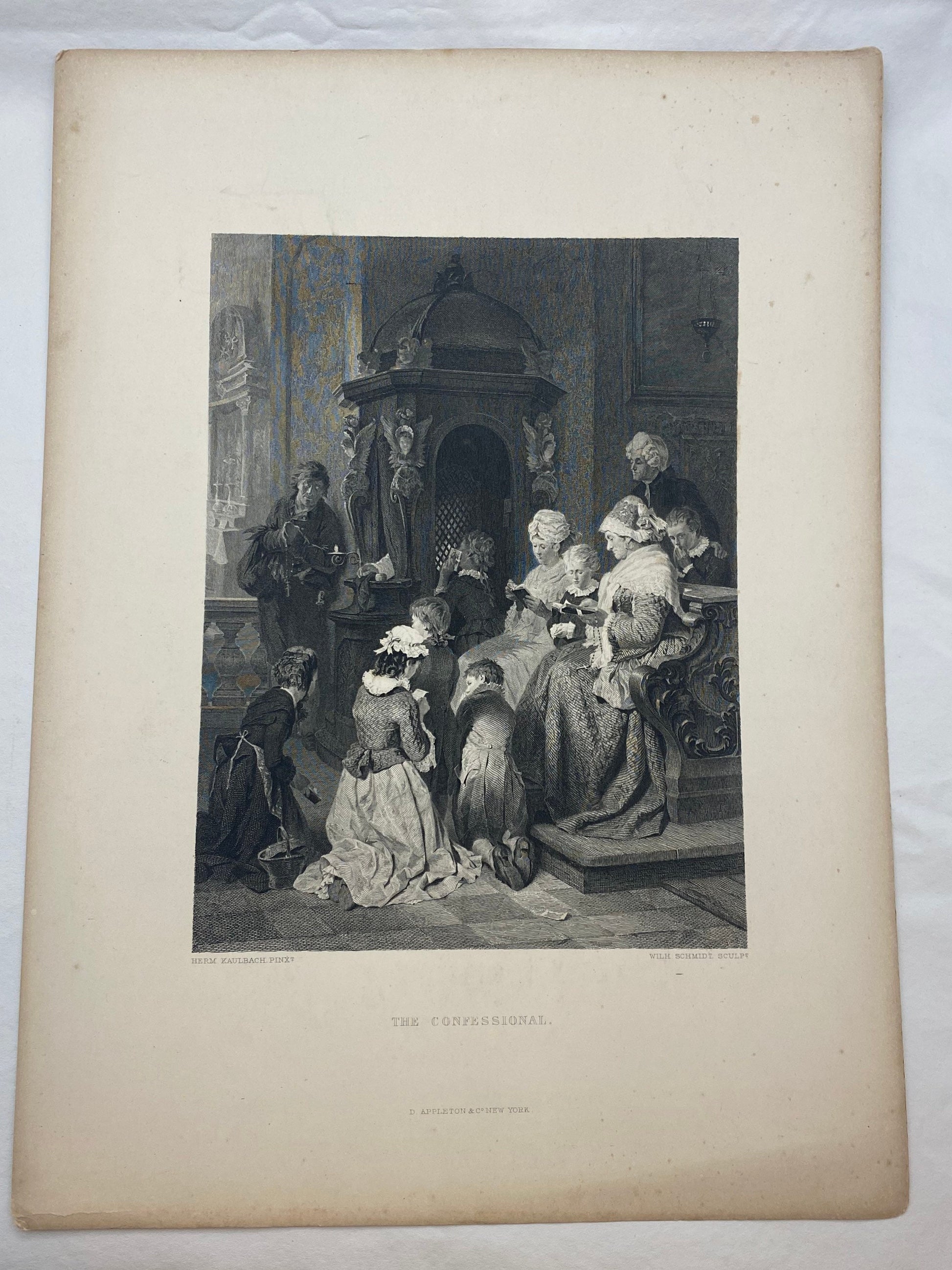 Antique "The Confessional" by Hermann Von Kaulbach engraving