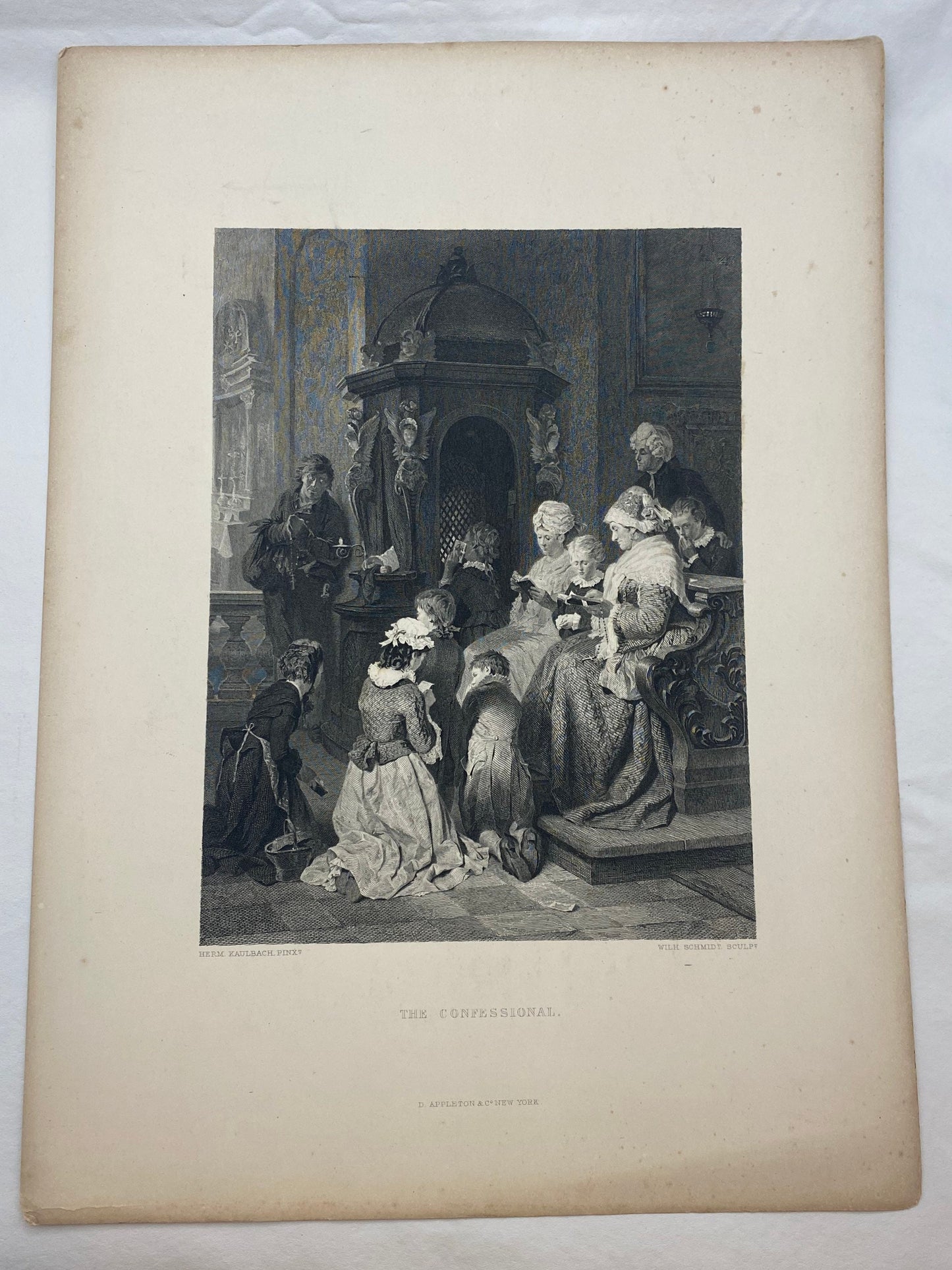 Antique "The Confessional" by Hermann Von Kaulbach engraving