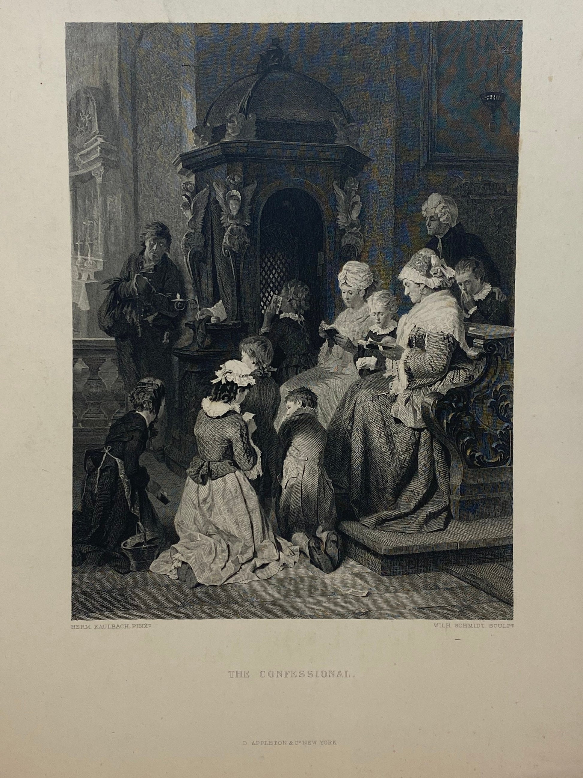 Antique "The Confessional" by Hermann Von Kaulbach engraving